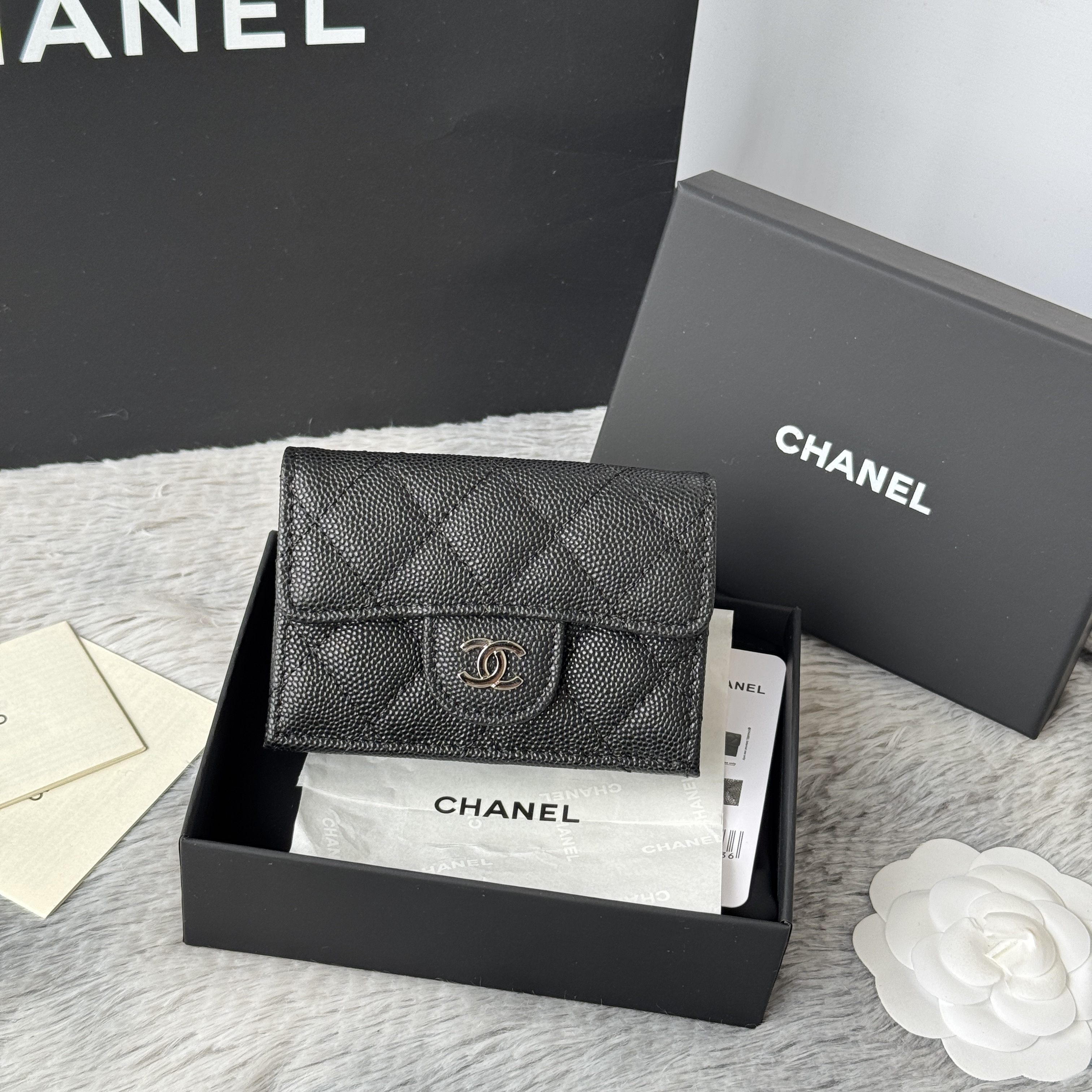 Chanel Classic Small Flap Wallet in black caviar leather