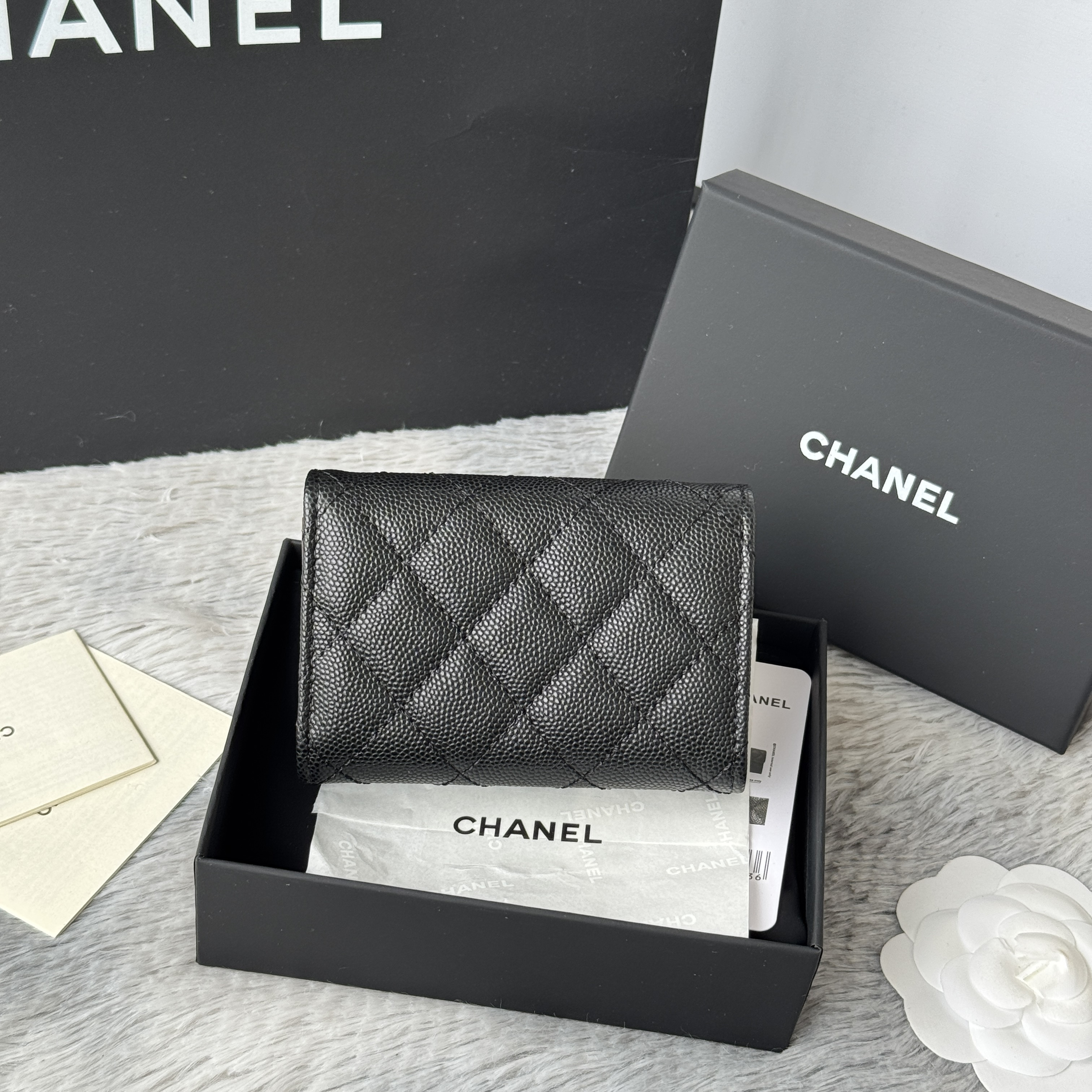 Chanel Classic Flap Card Holder Wallet in black caviar leather