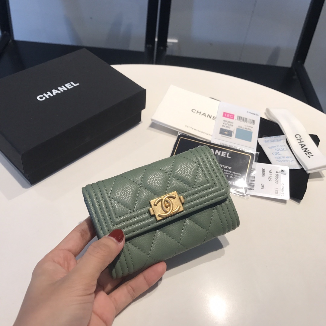 Chanel Boy Small Flap Wallet in green