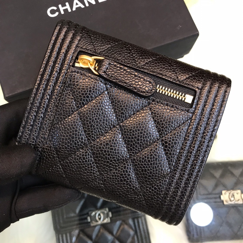 Chanel Boy Tri-fold wallet black calfskin leather