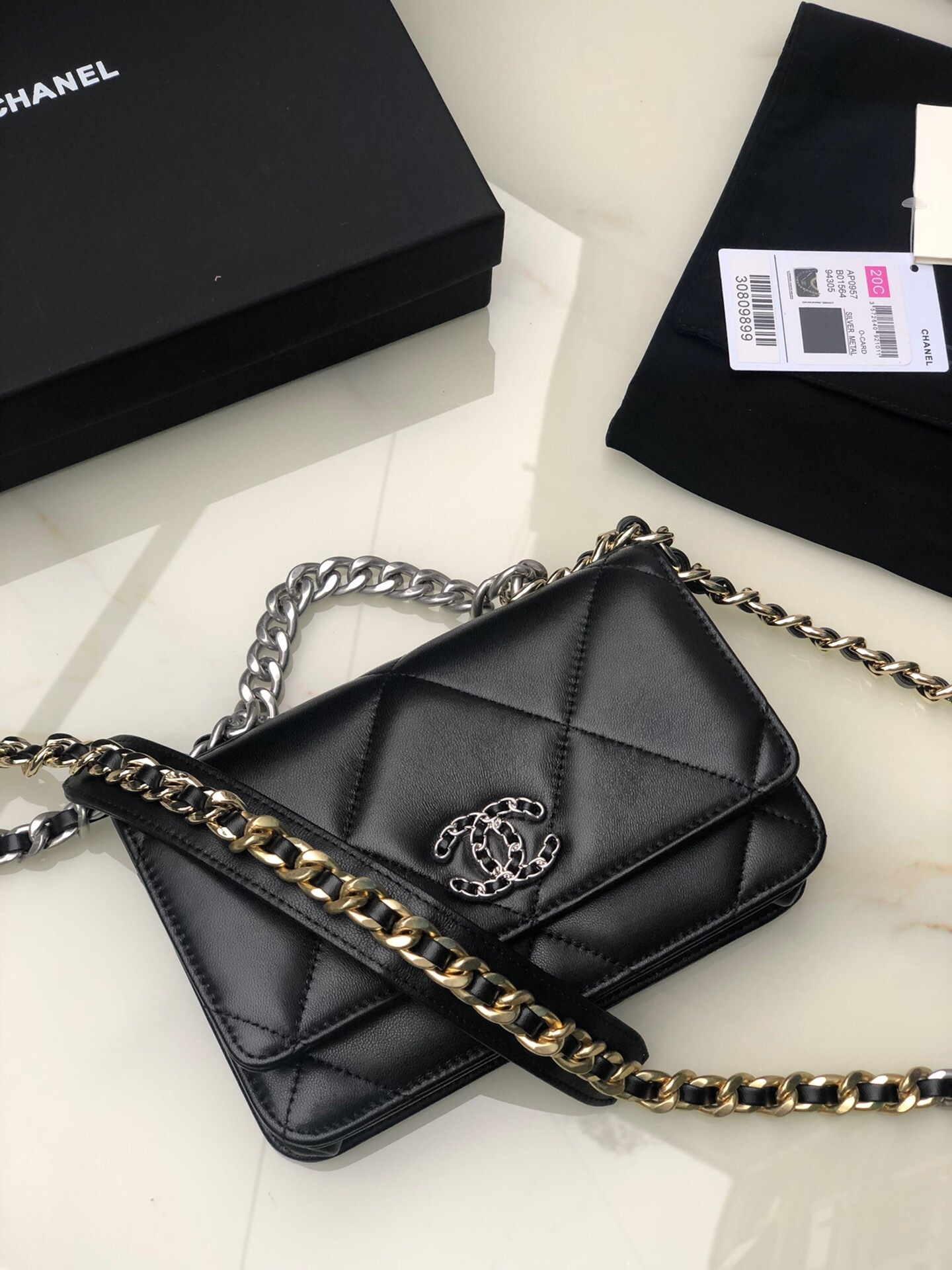 Chanel 19 Wallet on Chain (WOC) in black lambskin leather