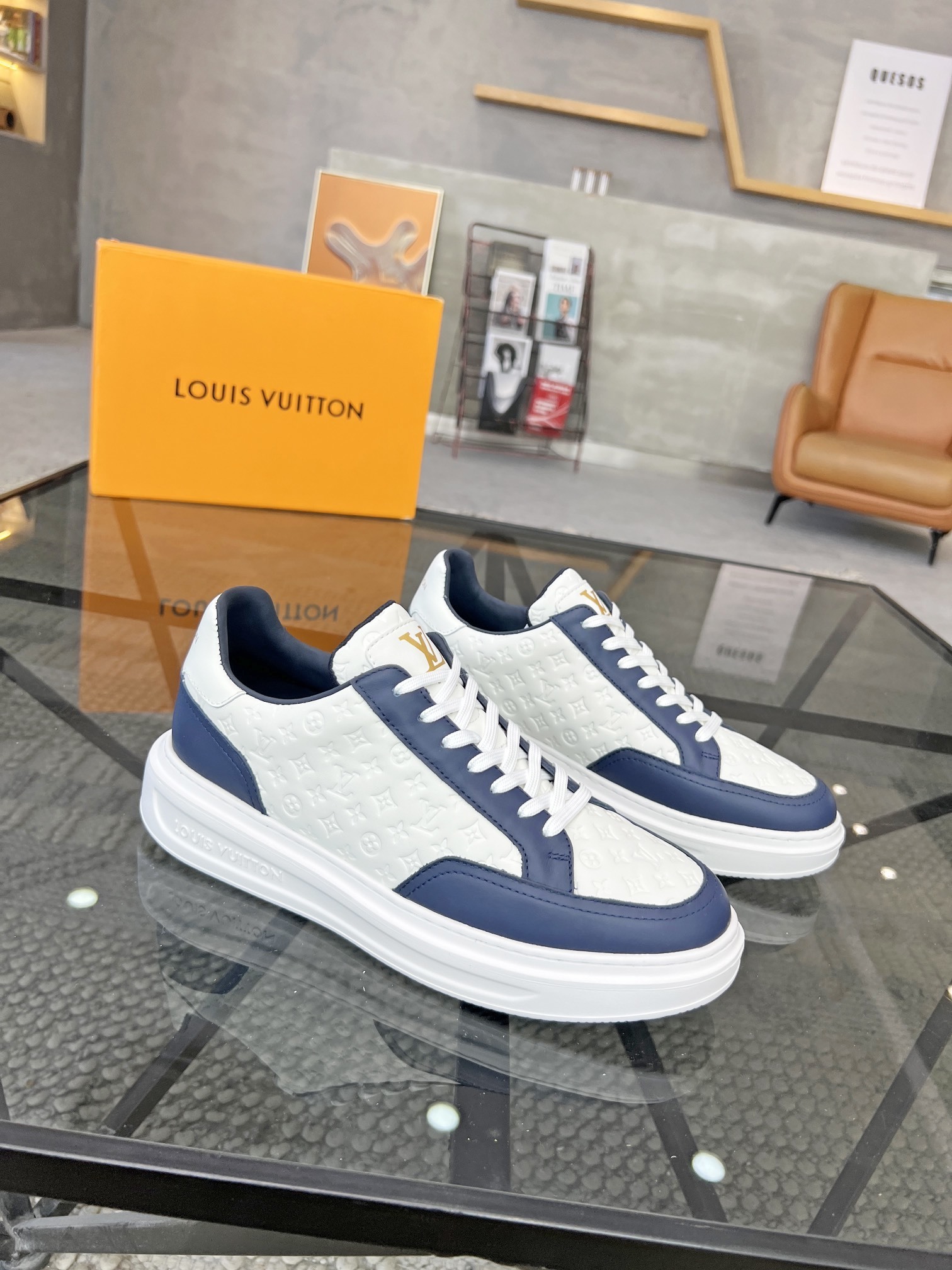 LV Trainer sneaker in white and blue