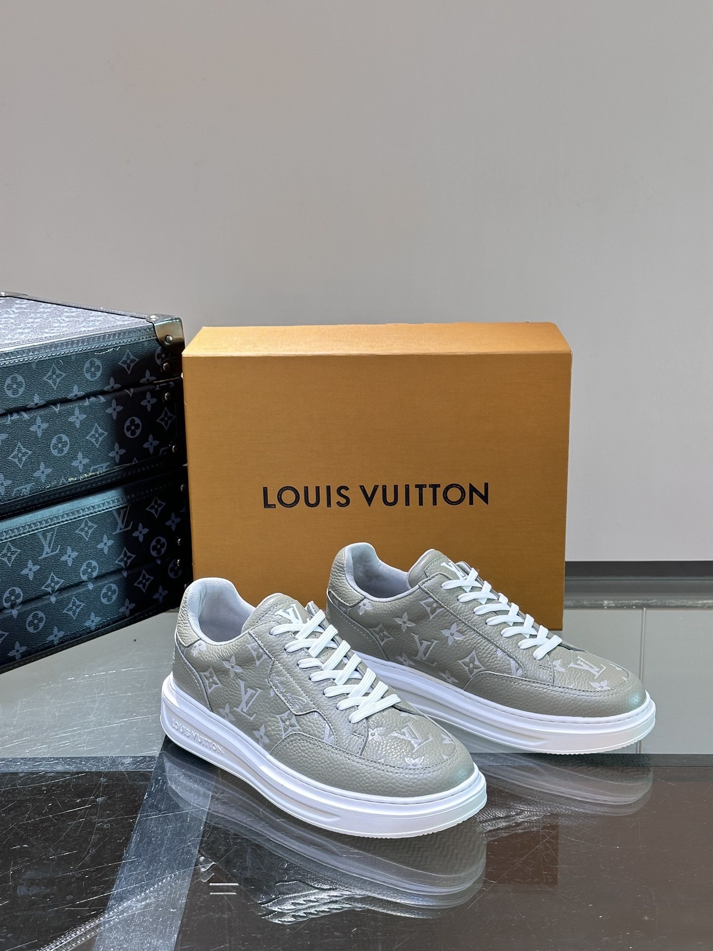 LV Beverly Hills sneaker in monogram-embossed grained calf leather