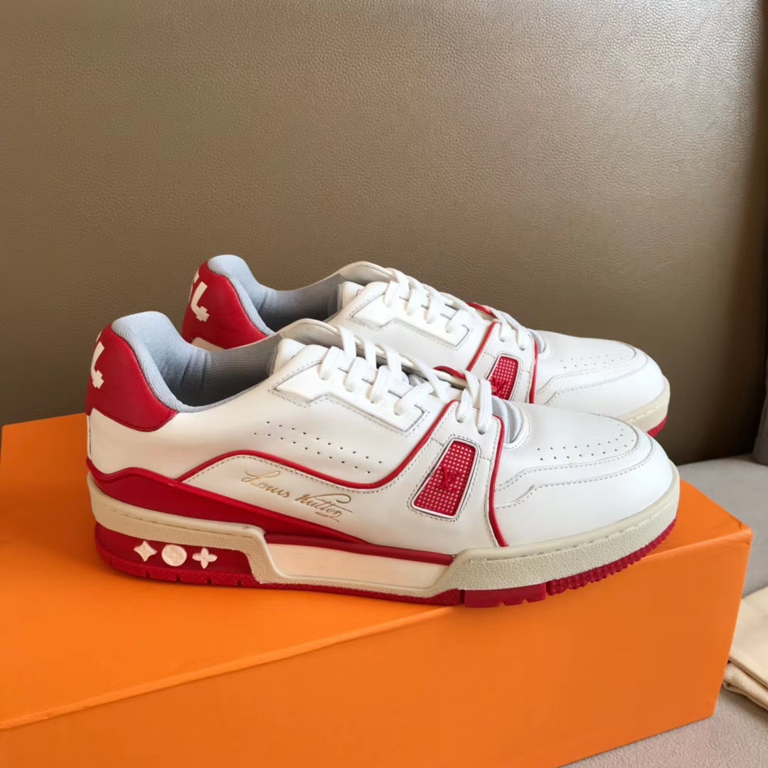 LV Trainer #54 Signature sneaker in a white and red