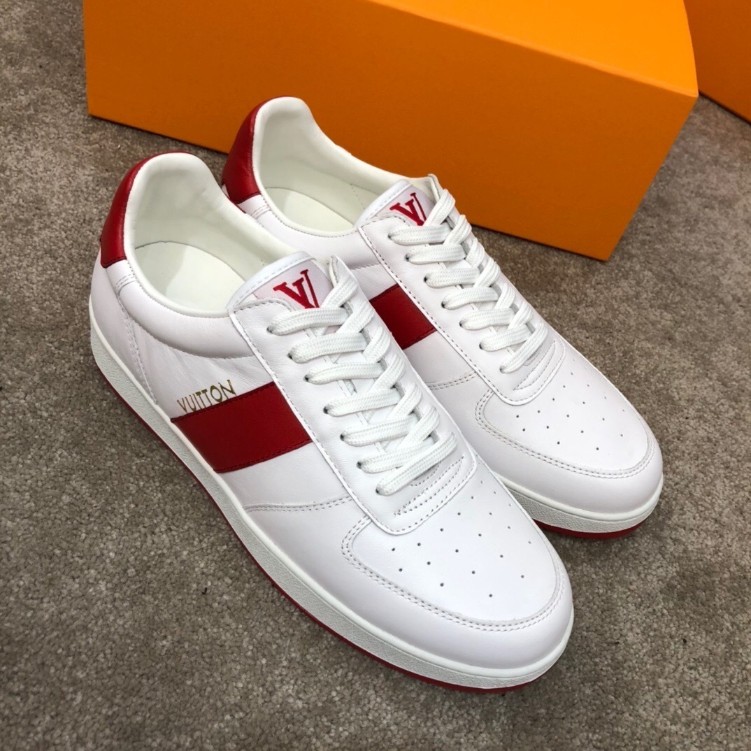 LV Rivoli sneaker in white and red leather