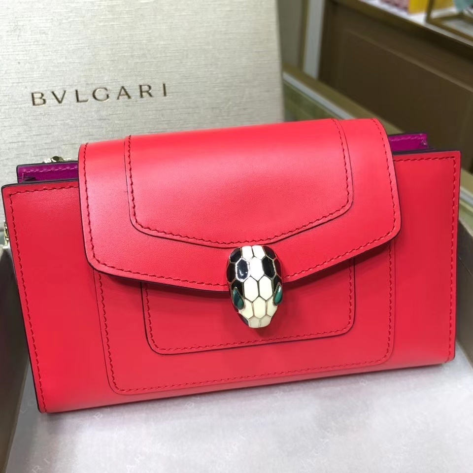 Bvlgari Serpenti Forever chain wallet or phone case in red calf leather