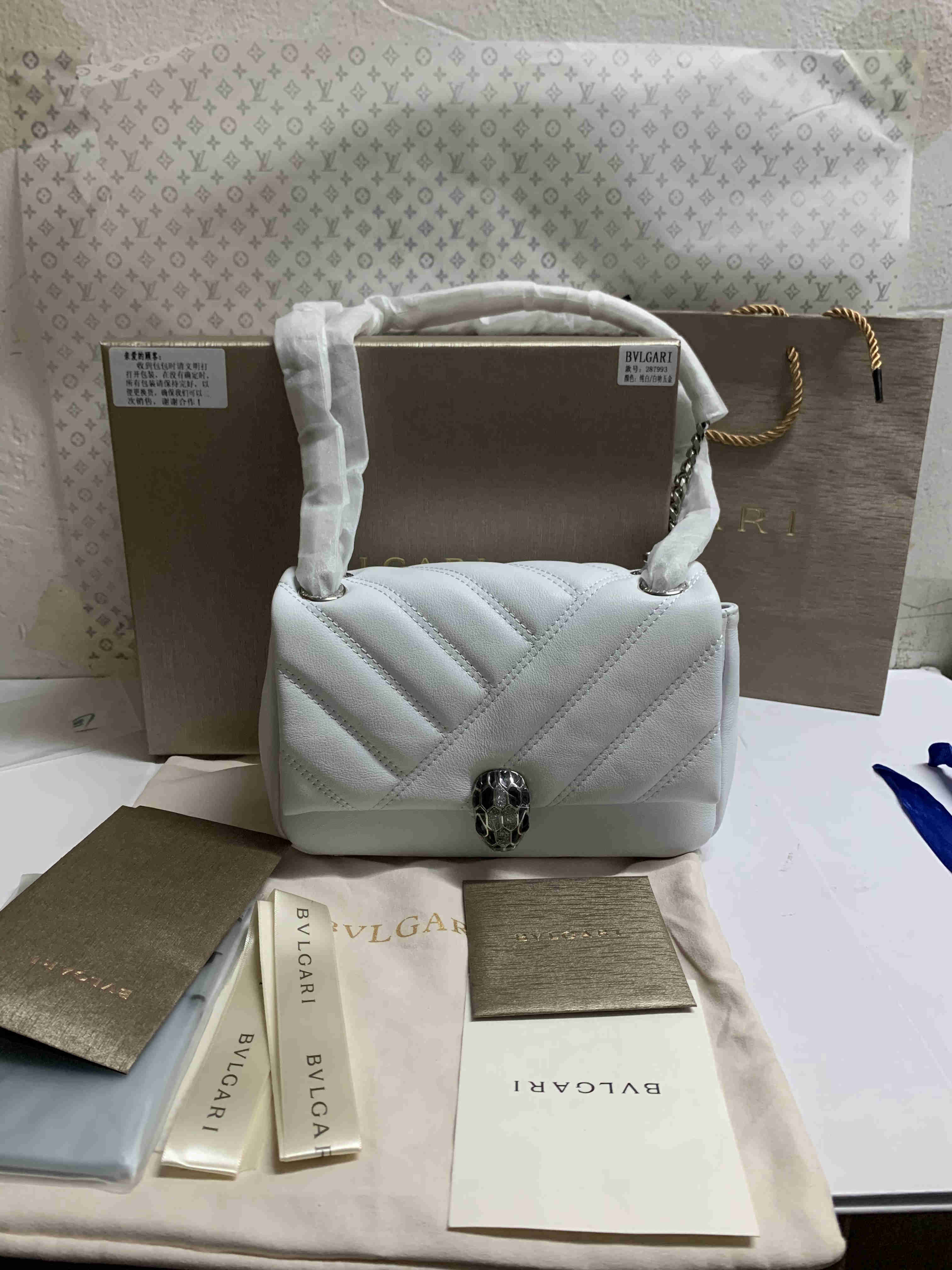 Bvlgari Serpenti Cabochon mini crossbody bag in white calf leather