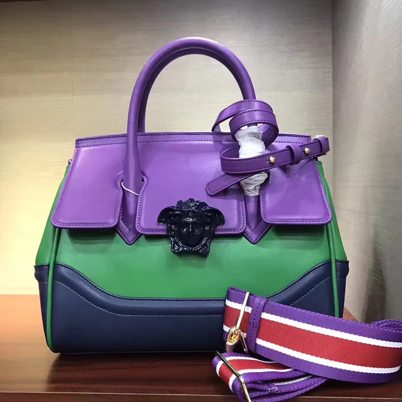 Versace Tri-Color Leather Empire Palazzo Shoulder Bag