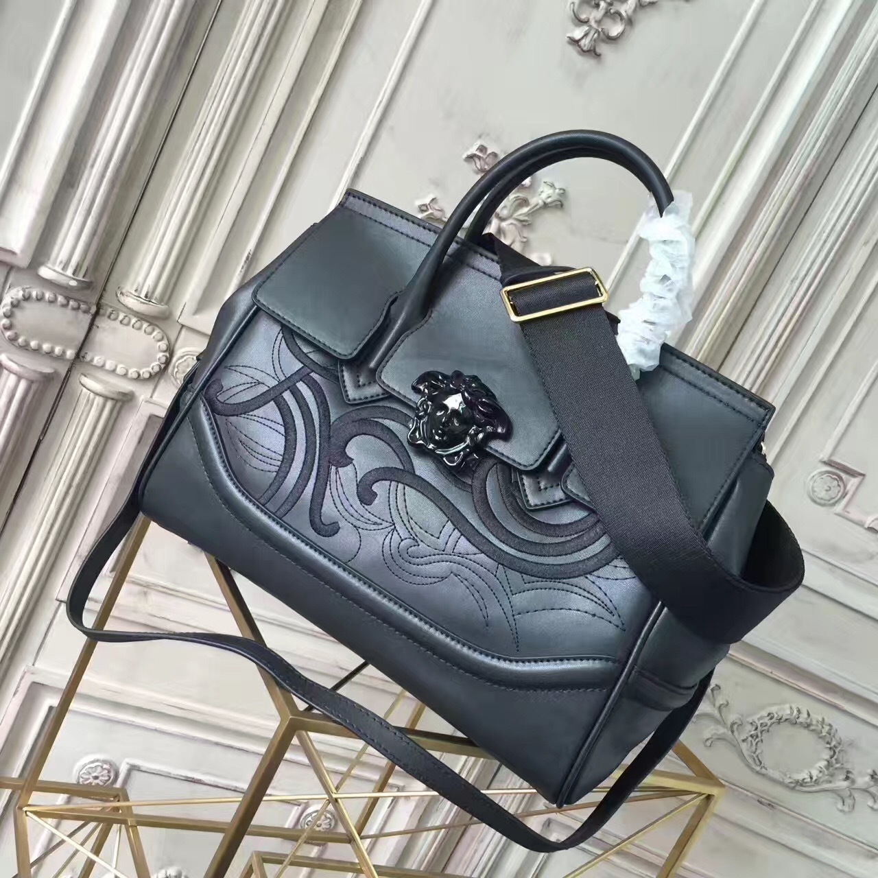 Versace Palazzo Empire bag black with embroidered baroque details