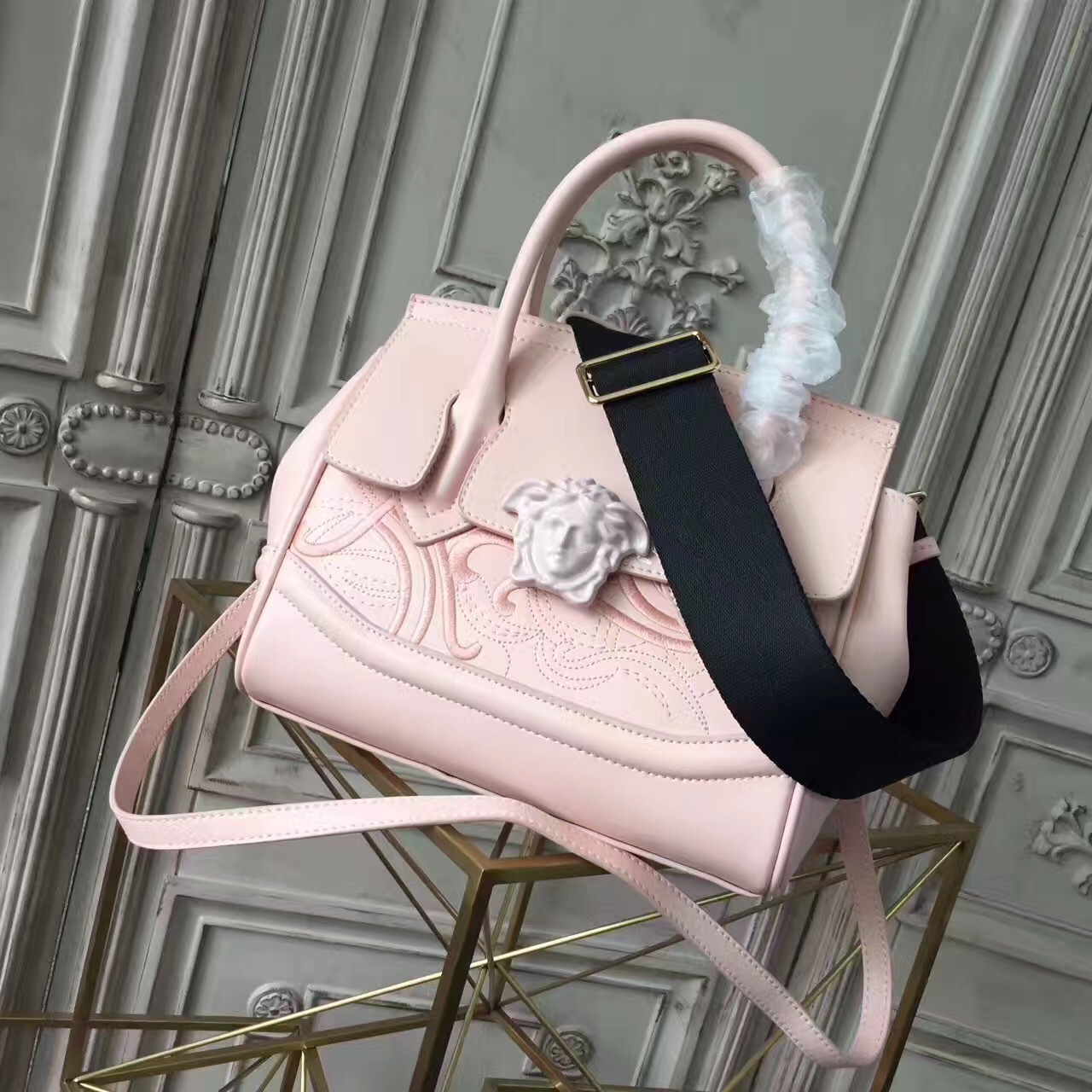 Versace Embroidered Palazzo Empire Bag pink