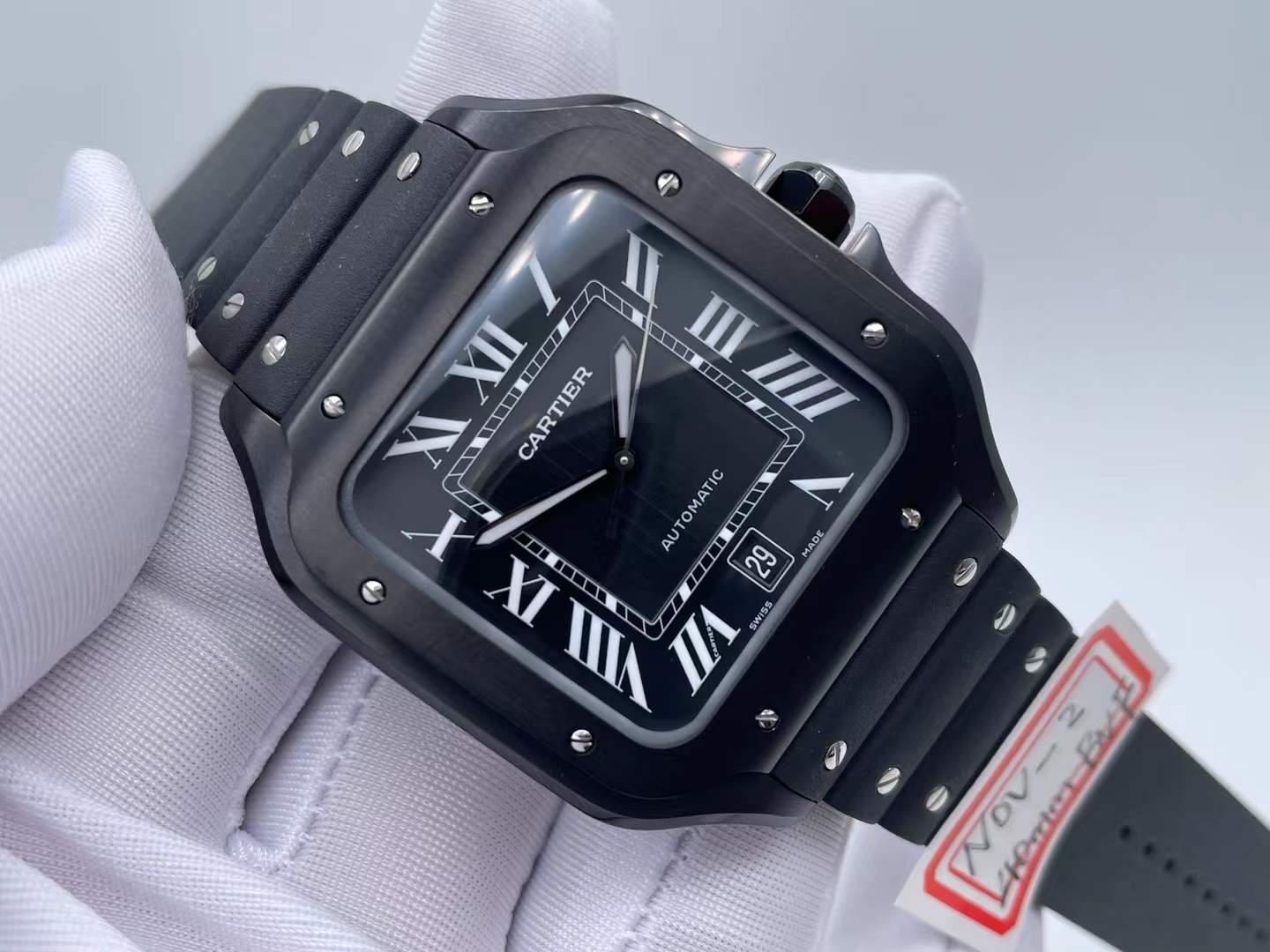 CAR0597B - Santos De Cartier 2018 Mens XL DLC/RU Blk BVF MY9019 $438