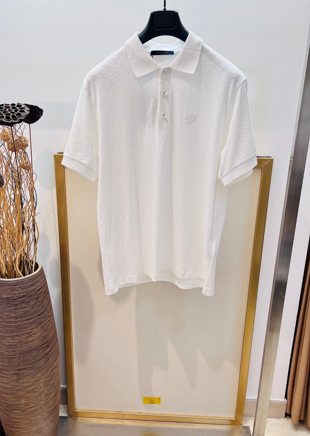 LV Damier Signature Polo Shirt in an ivory or beige color