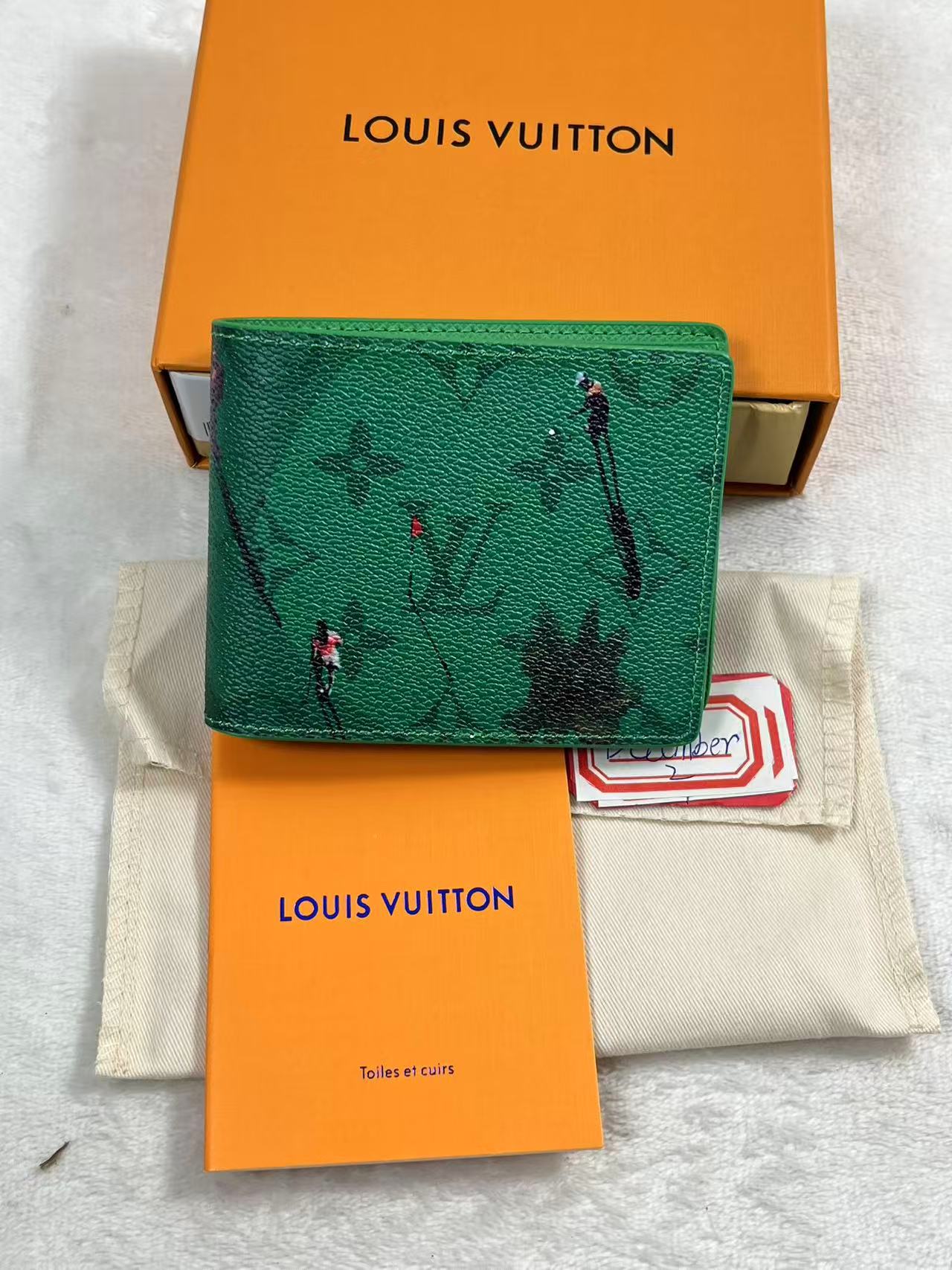 LV Golf Slender Wallet in green monogram coated canvas