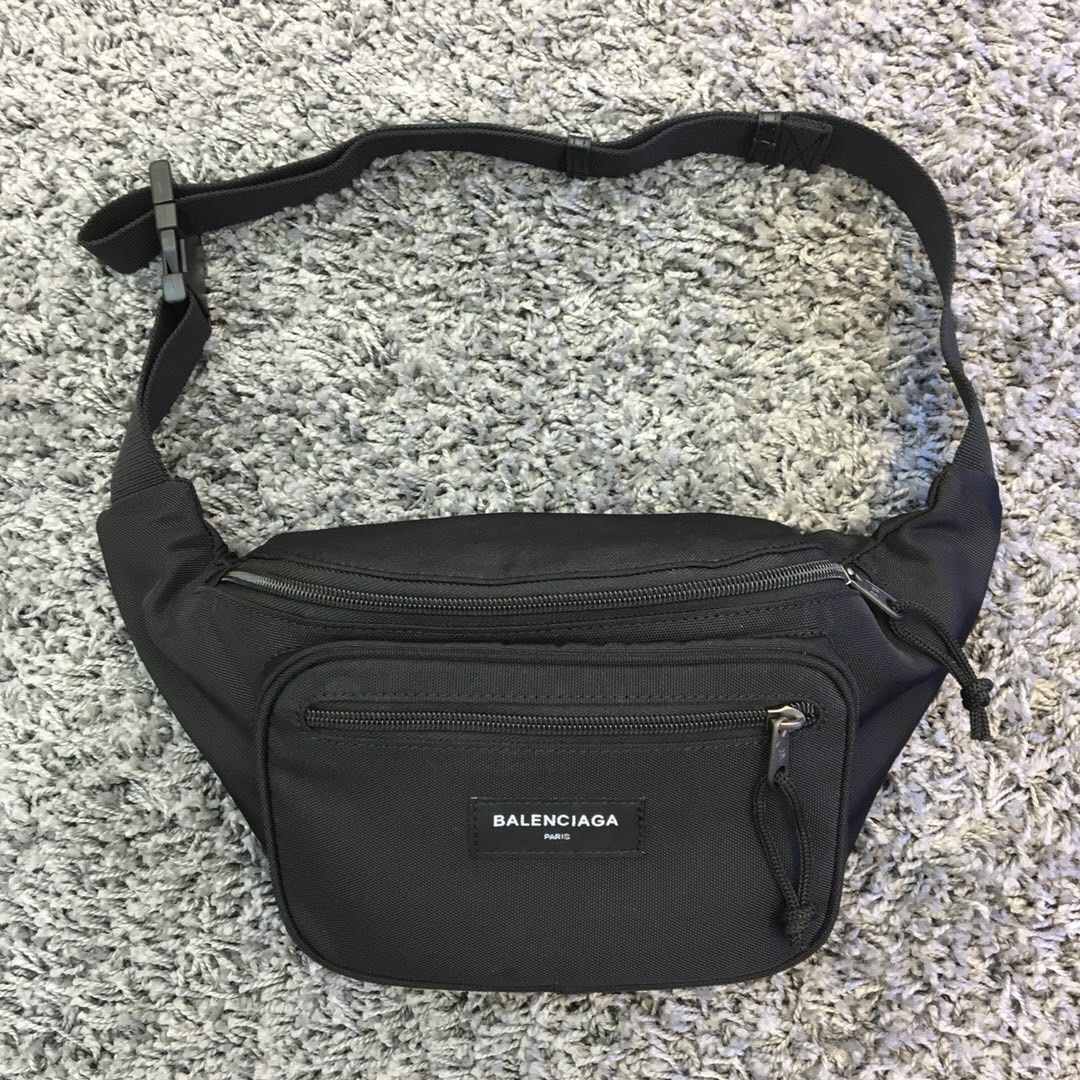 Balenciaga Explorer belt bag in black recycled nylon with a logo patch
