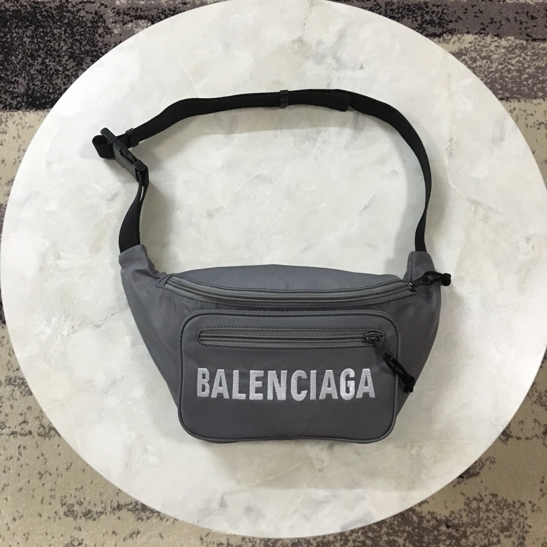 Balenciaga Nylon Logo Embroidered Wheel Belt Bag in grey