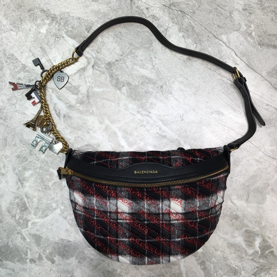 Balenciaga Body Bag Paris Charm in black and red wool and leather