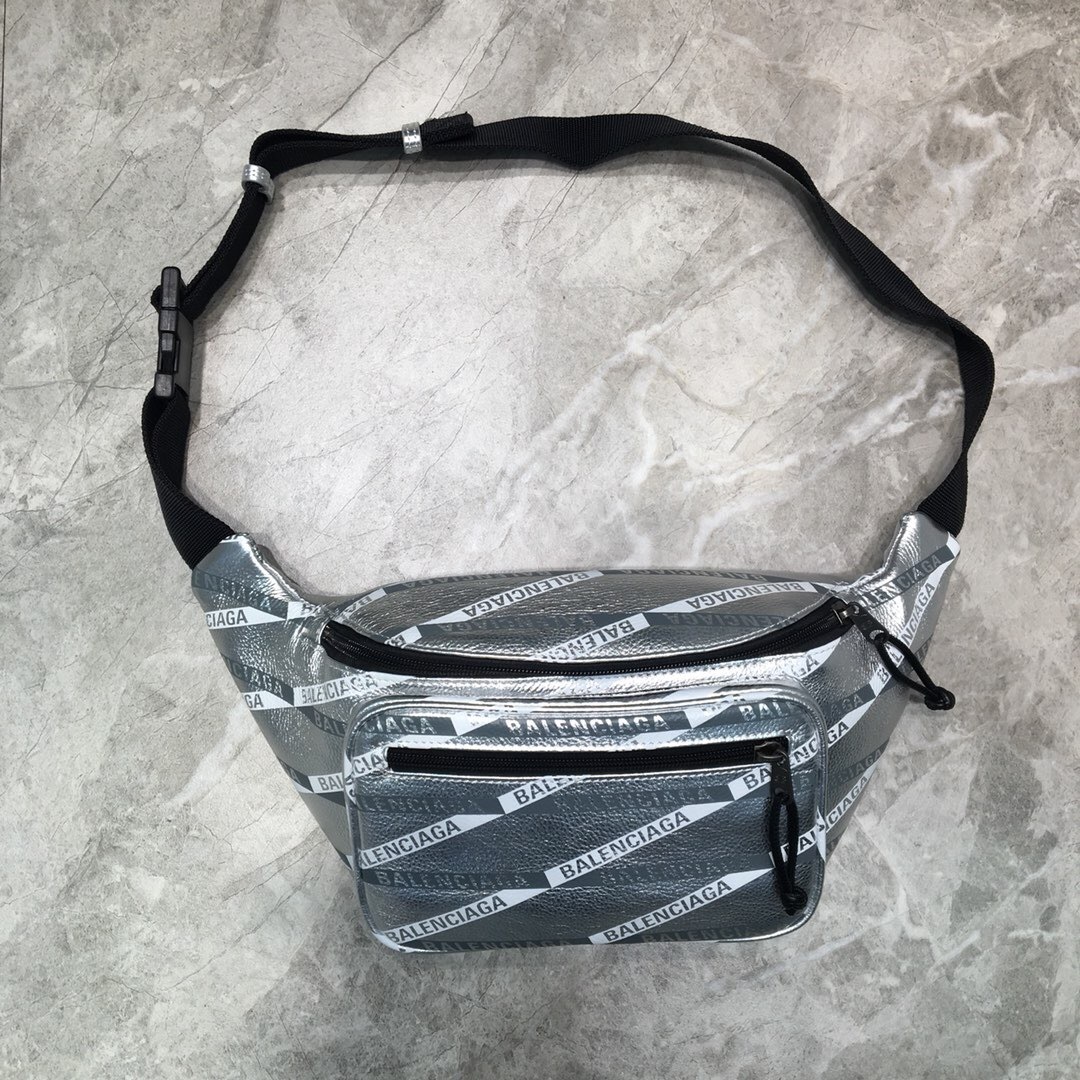 Balenciaga Explorer beltpack in a silver metallic finish