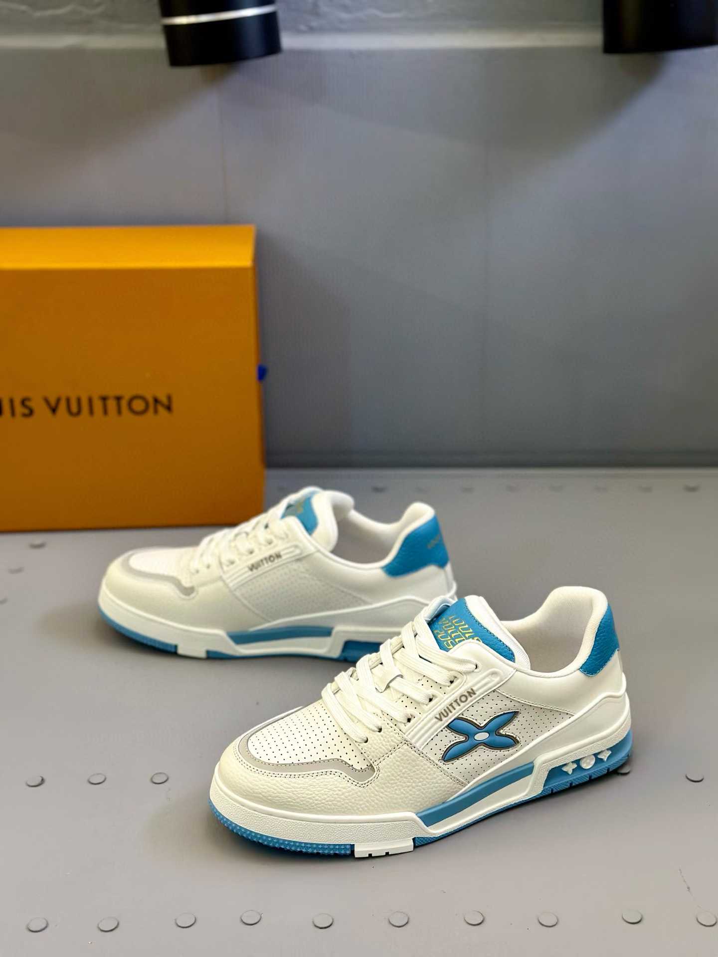 LV Trainer sneaker in a white and blue