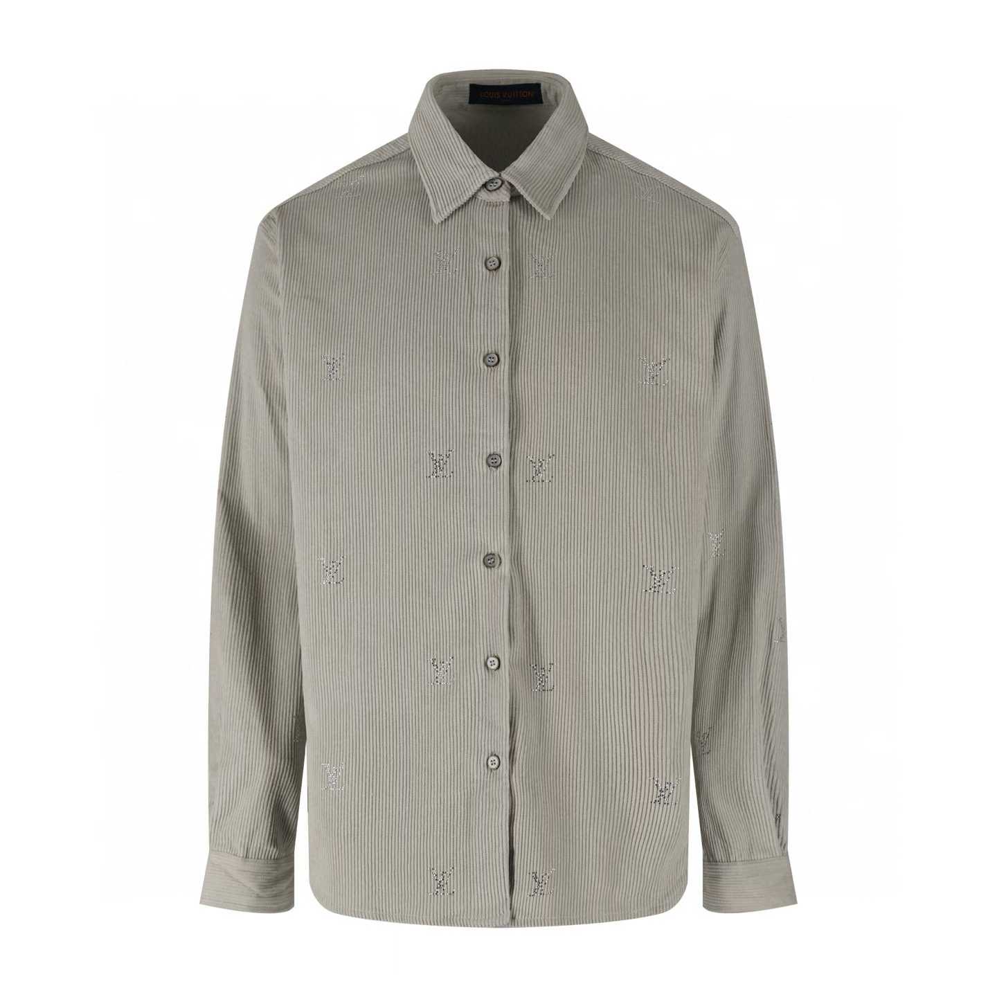 LV Blason Embellished Long-Sleeved Corduroy Shirt in pale beige