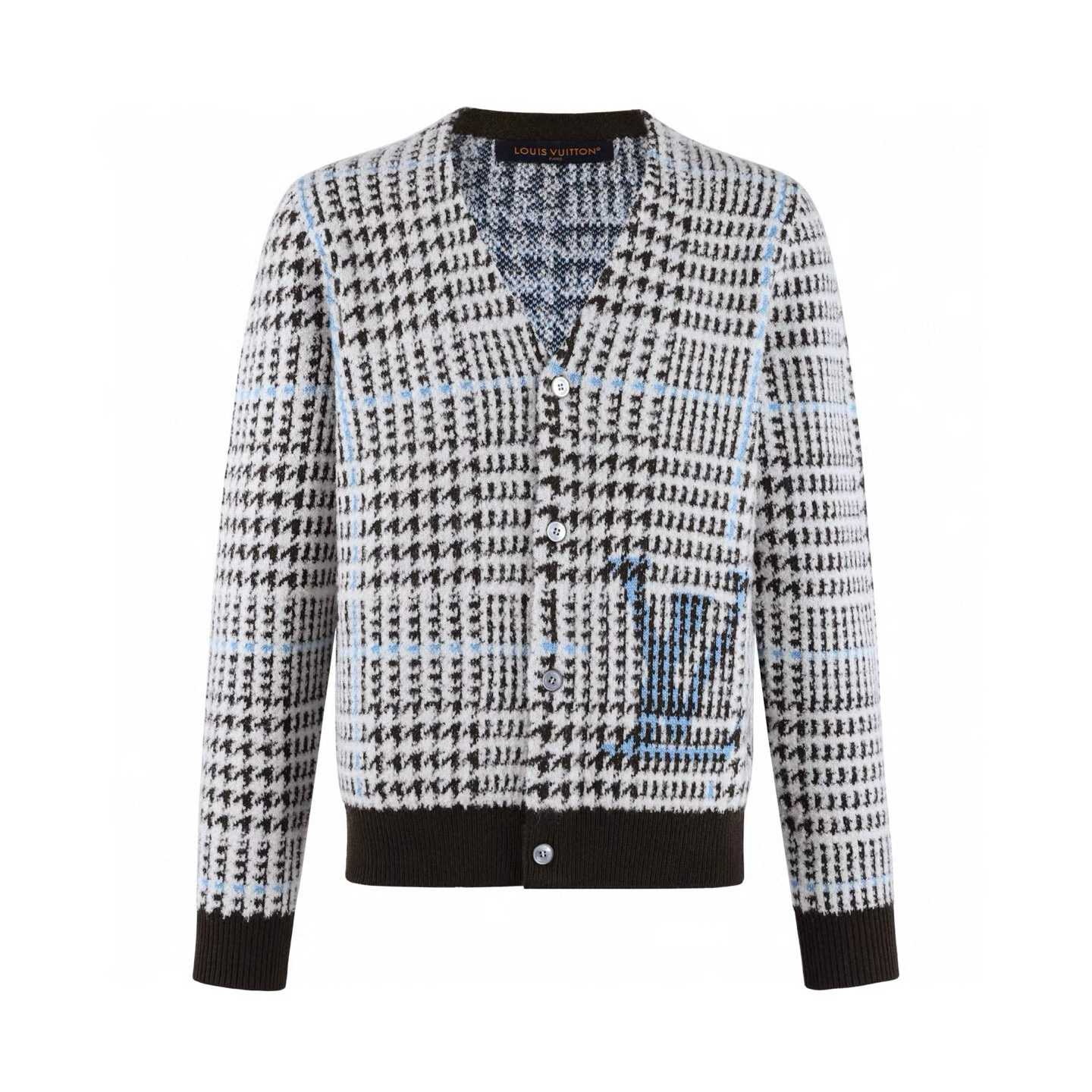 LV Textured Plaid Cardigan V-neck style Plaid jacquard pattern