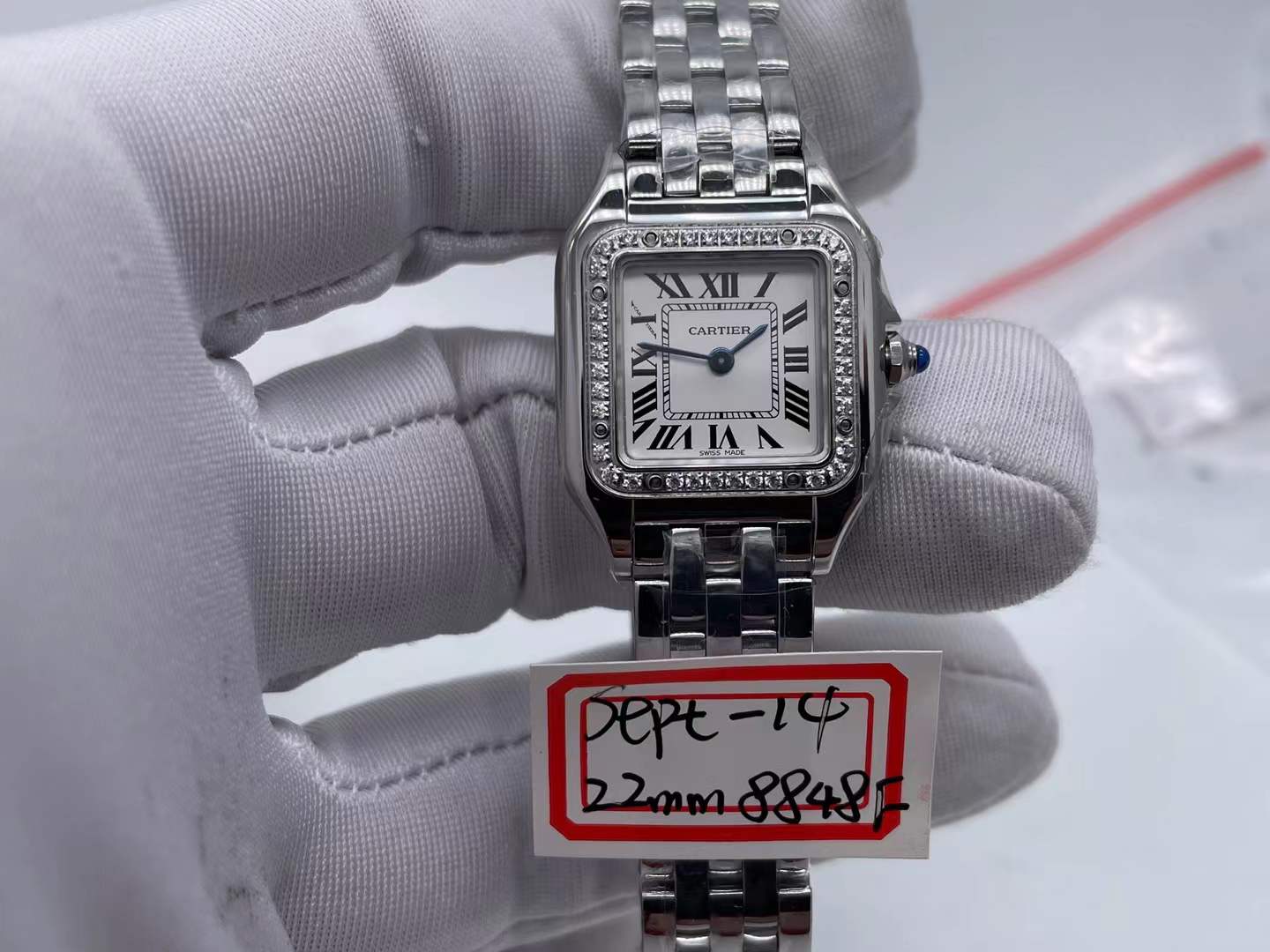 Panthère Secrete Ladies 22mm Diamond Bezel SS 8848F 1:1 Best Edition White Dial on SS Bracelet Ronda Quartz $238