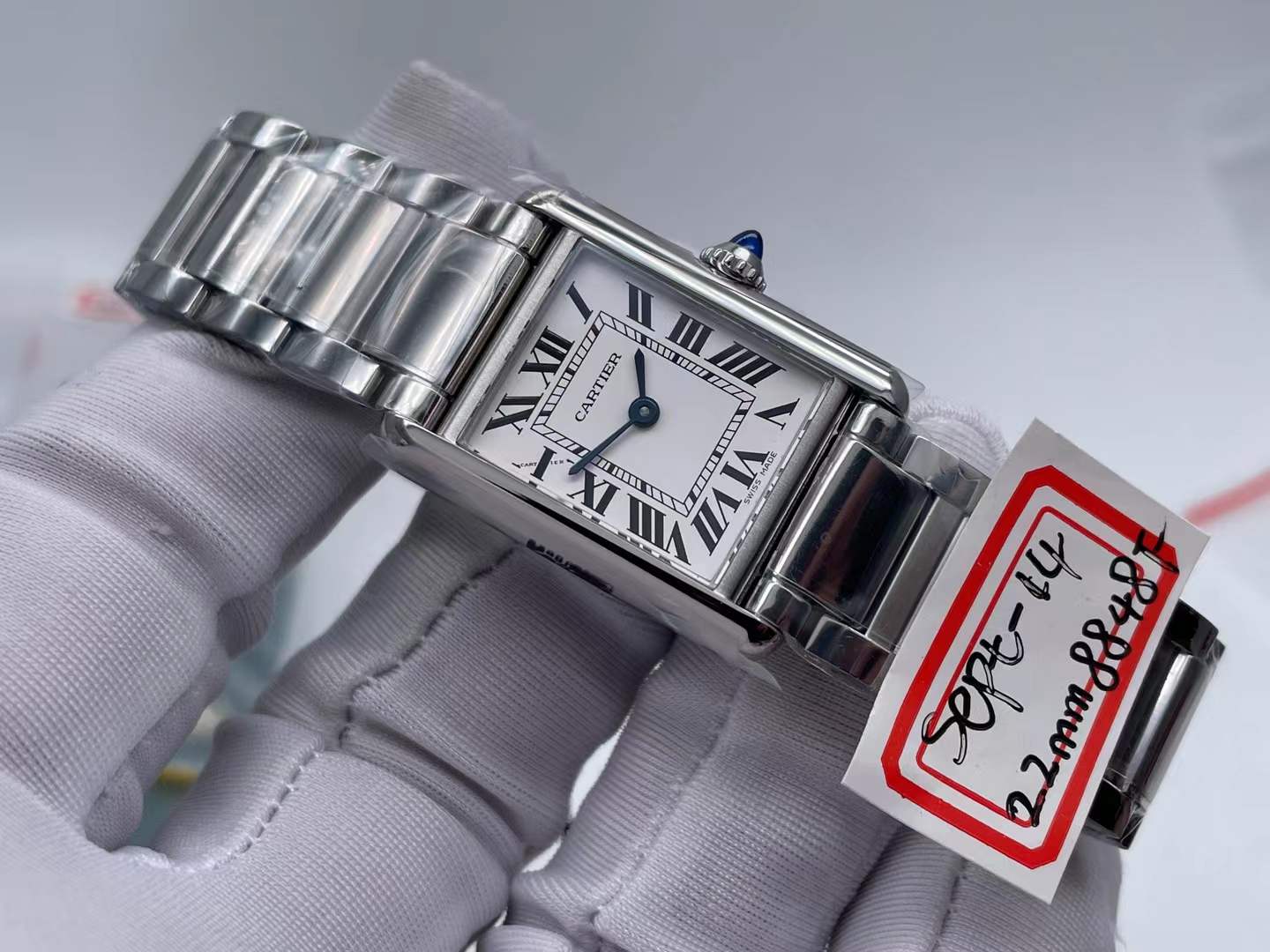 Tank Louis Ladies 22mm SS 8848F 1:1 Best Edition White Dial on SS Bracelet Ronda Quartz(Free leather strap) $268