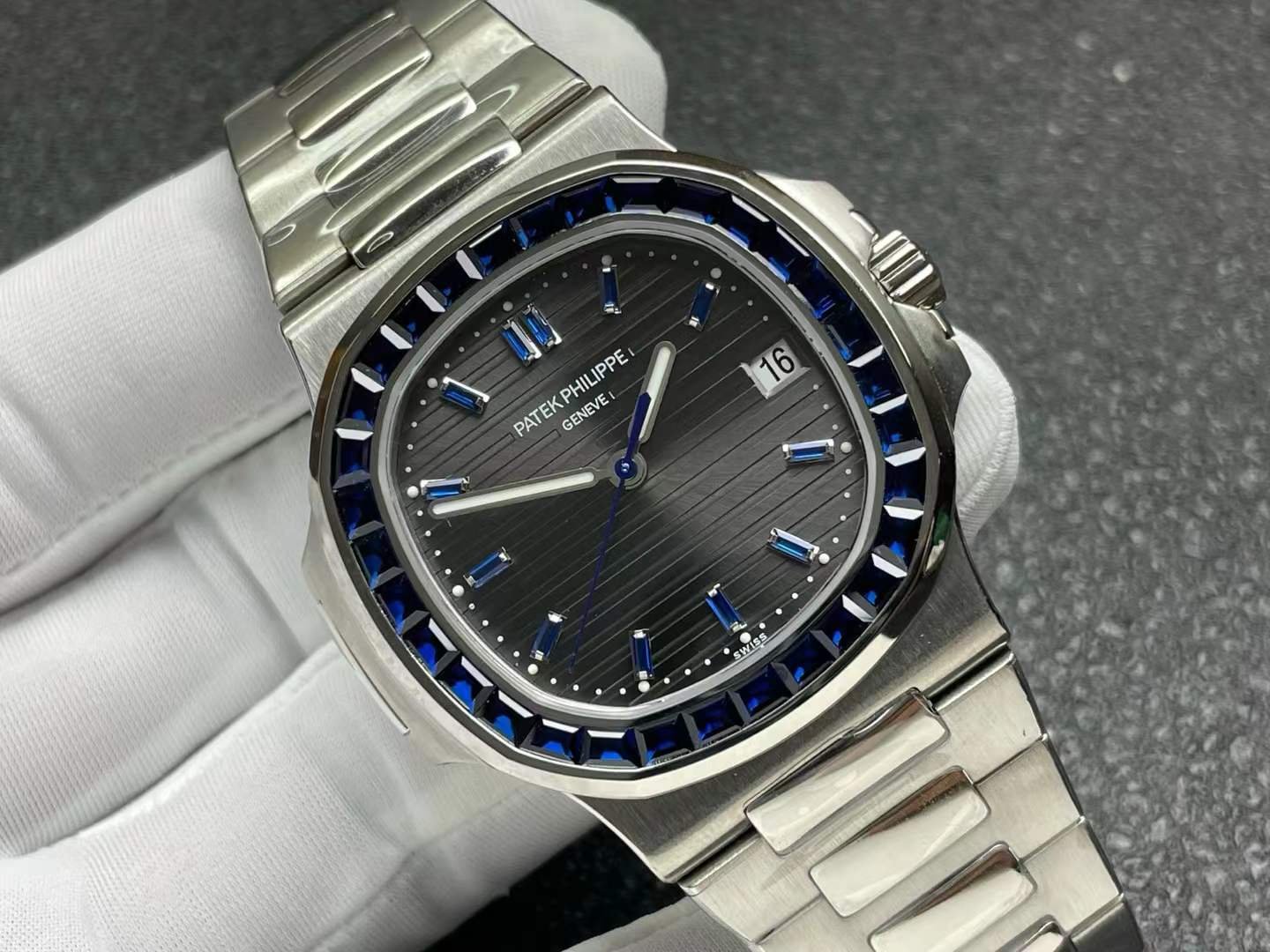 patek philippe black dial with blue stone