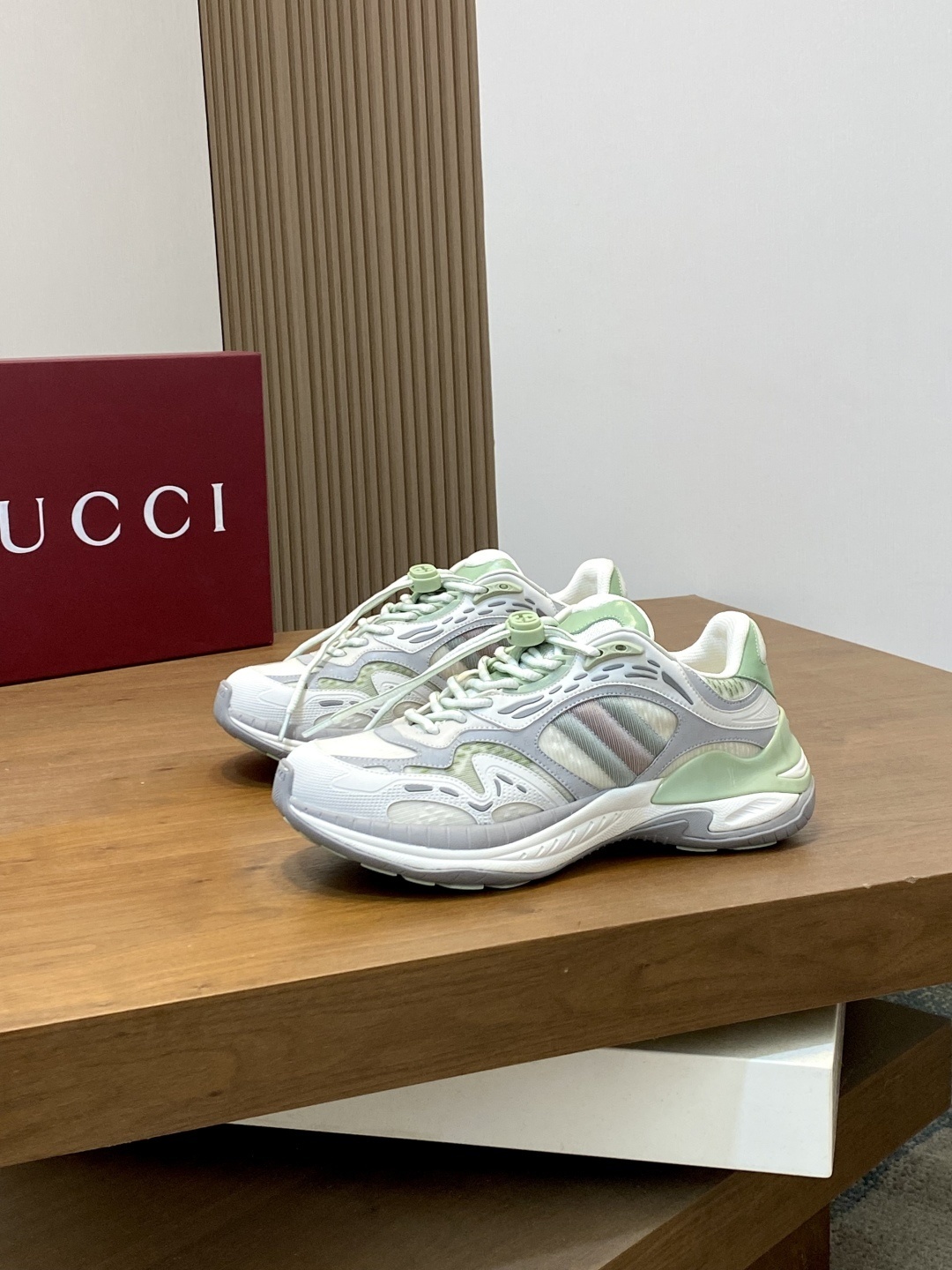 Gucci 2.0 sneakers in a green and purple mesh and leather colorway