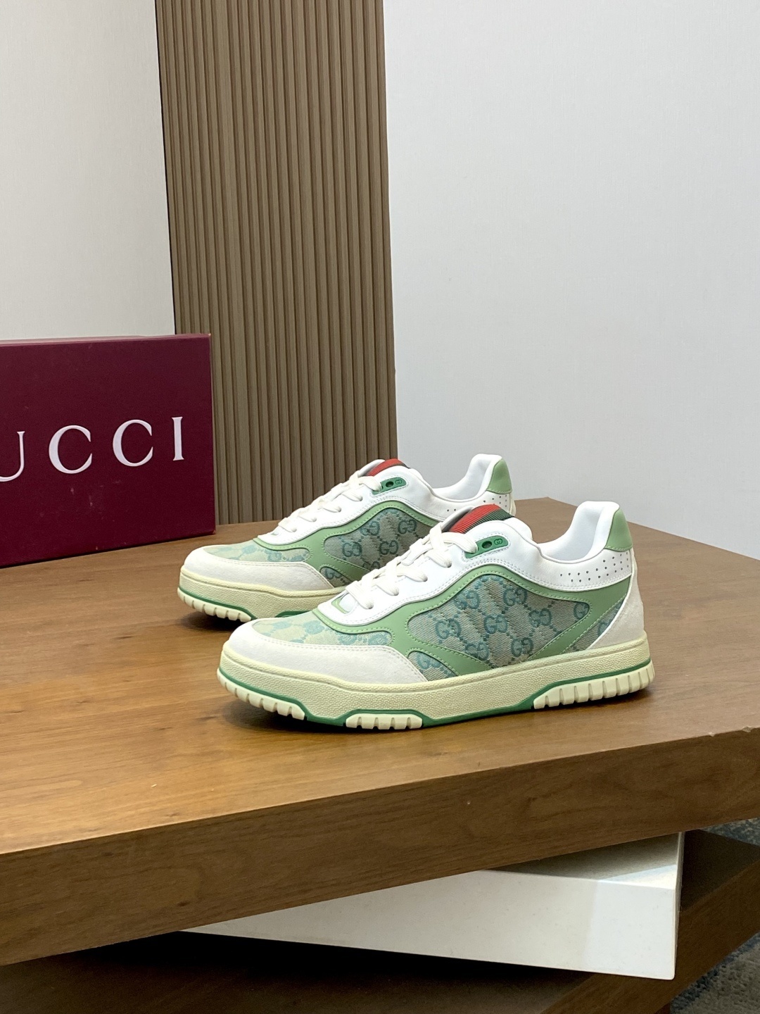 Gucci Re-Web sneaker in the green and cream