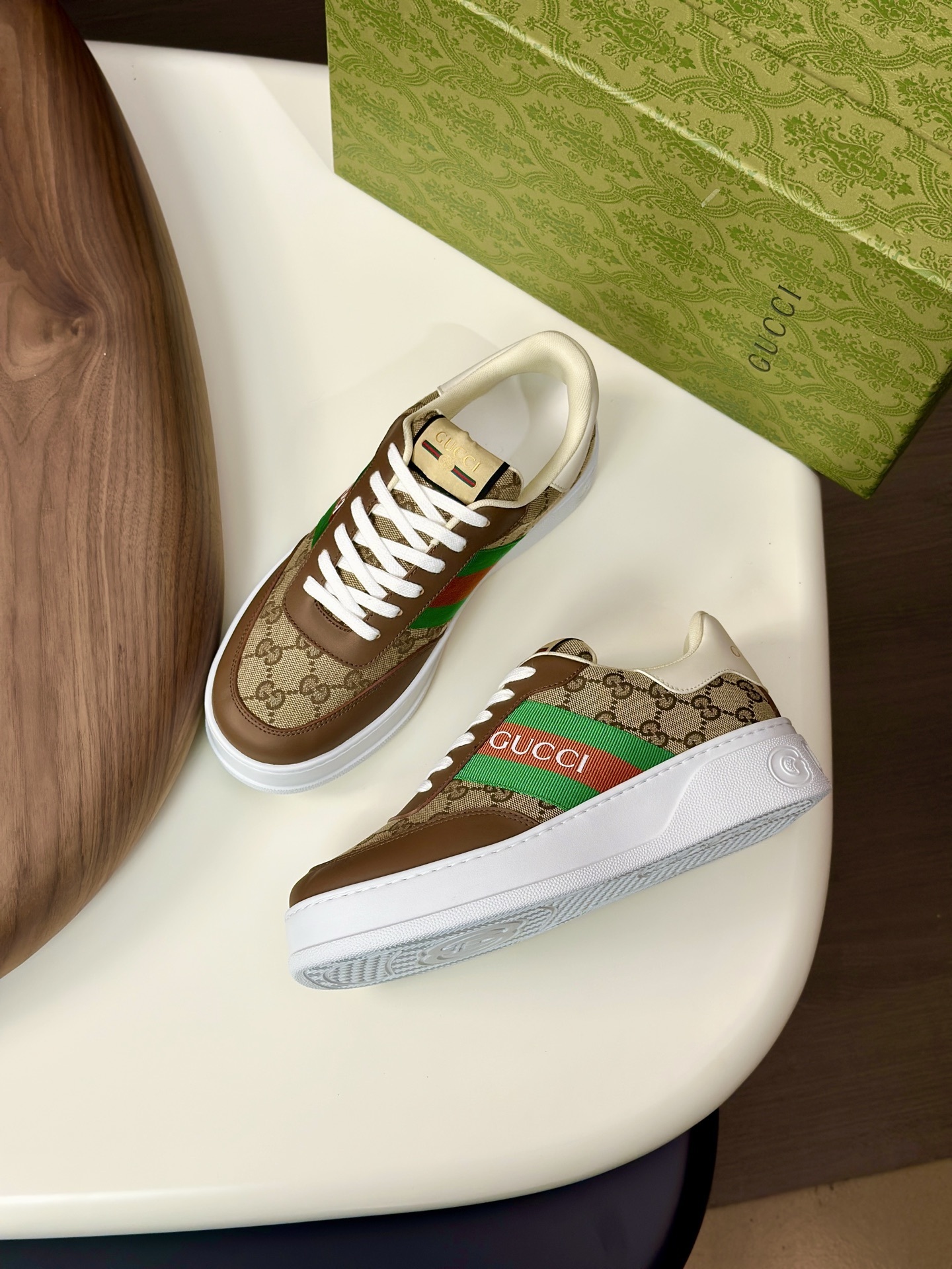 Gucci Re-Web trainers in Original GG canvas and white leather