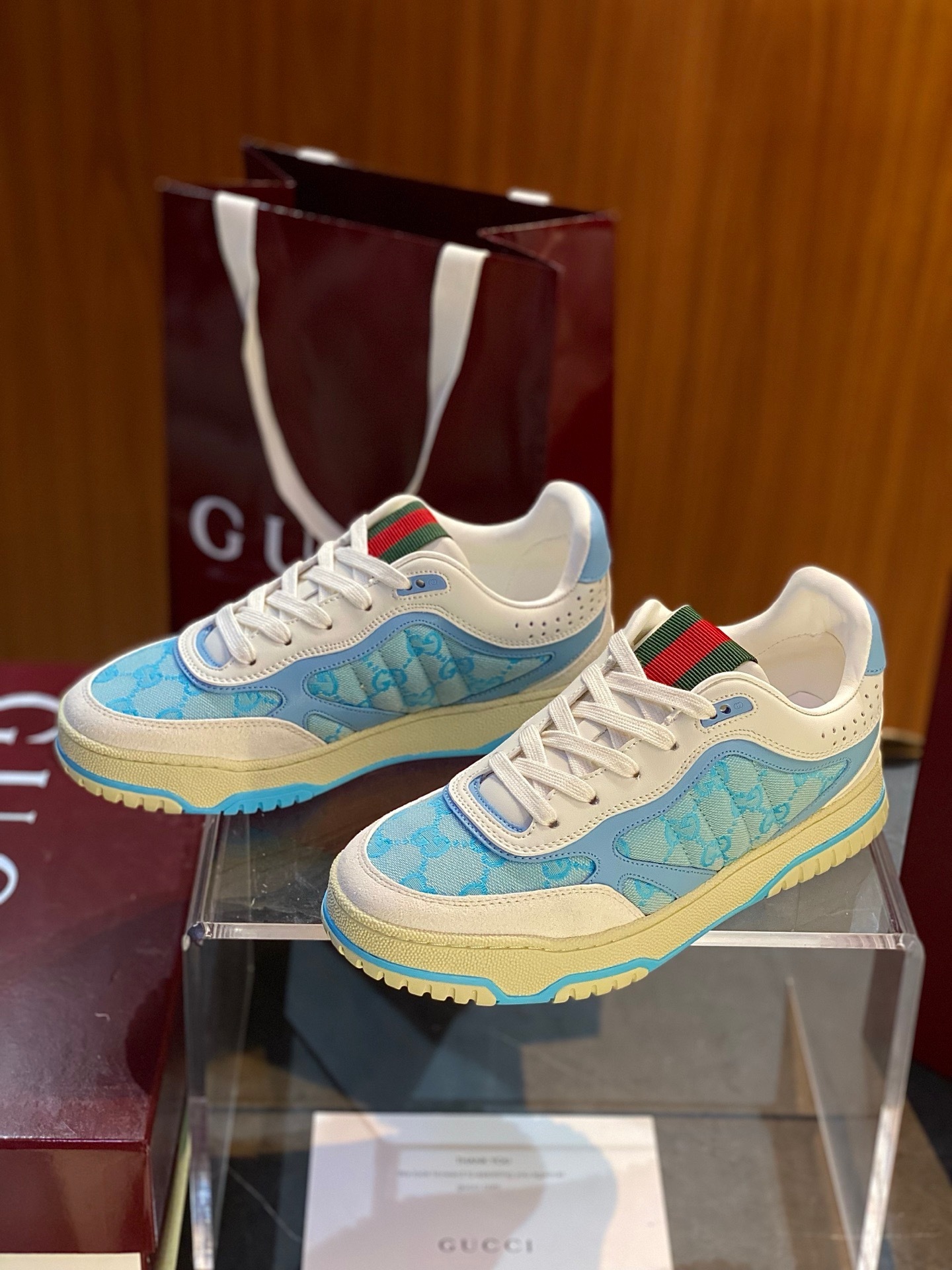 Gucci Re-Web sneakers in light blue GG denim with white leather trim