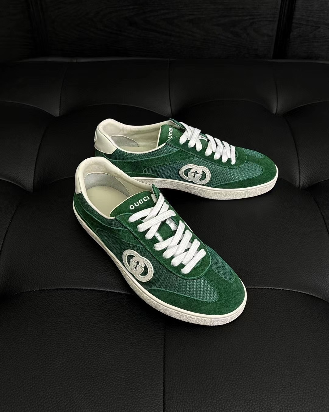 Gucci G74 sneakers in green suede with the Interlocking G logo