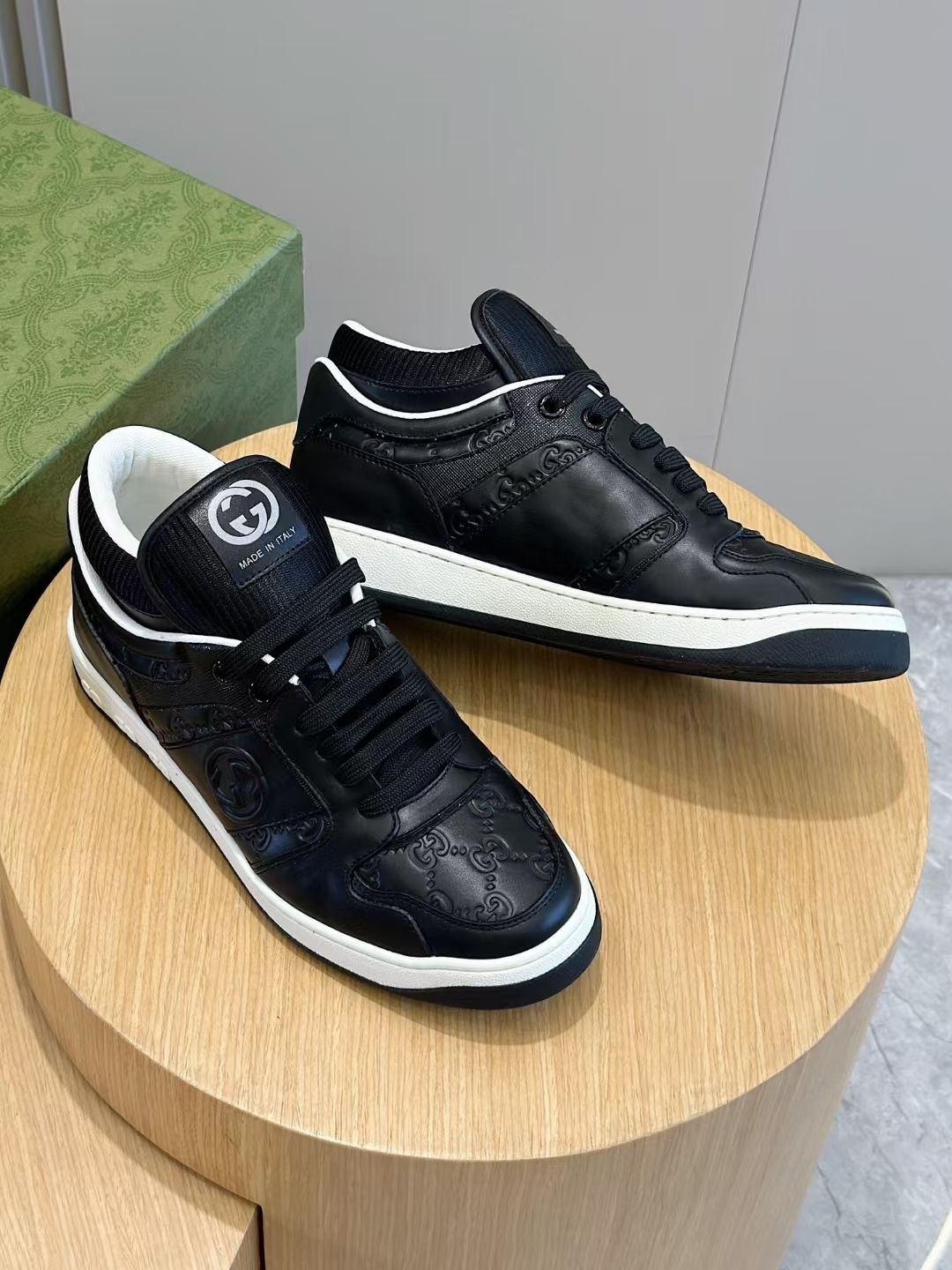 Gucci Men's GG Embossed Leather Low-Top Sneakers Black