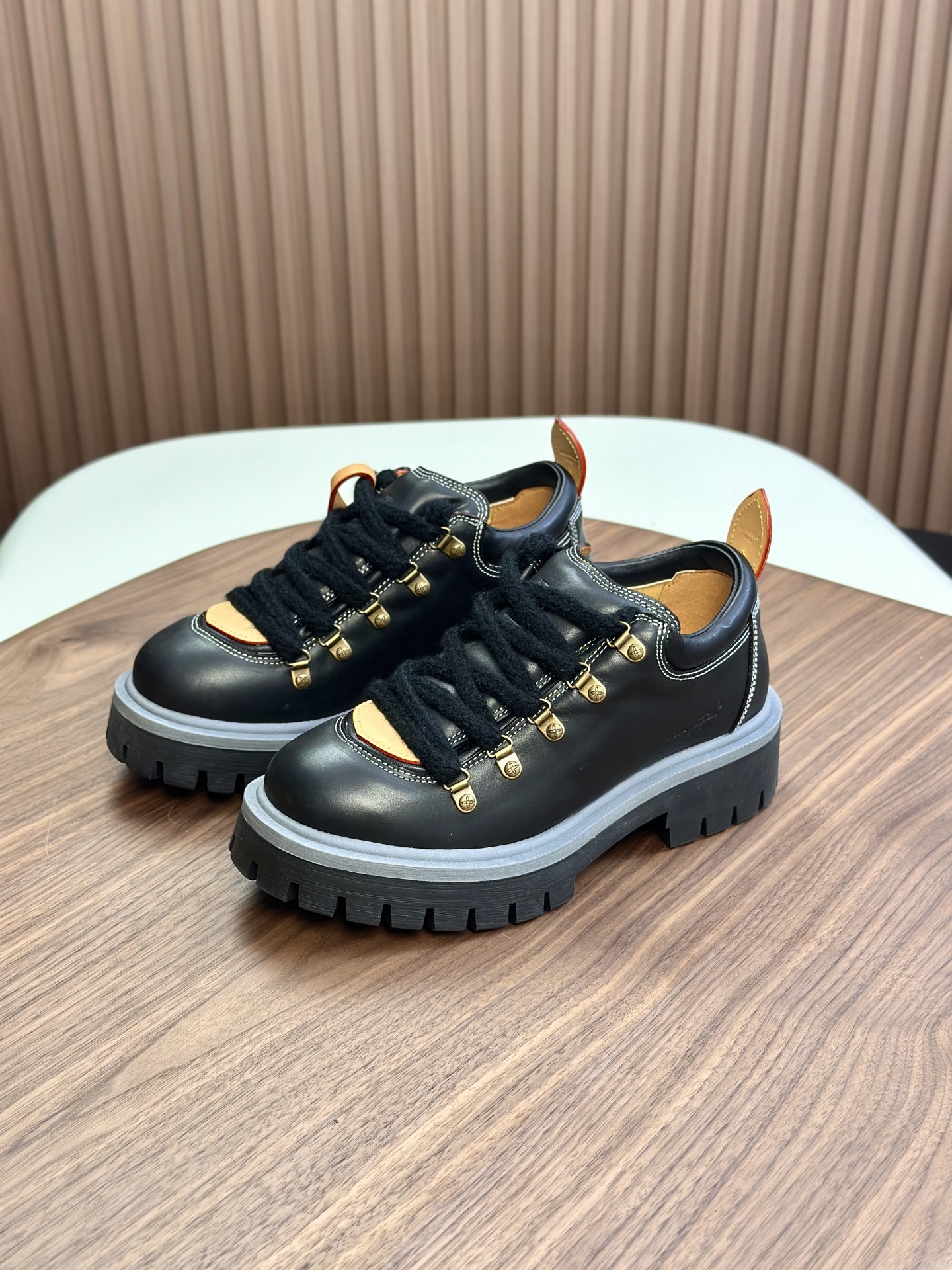 LV Remix Derby in black calf leather.