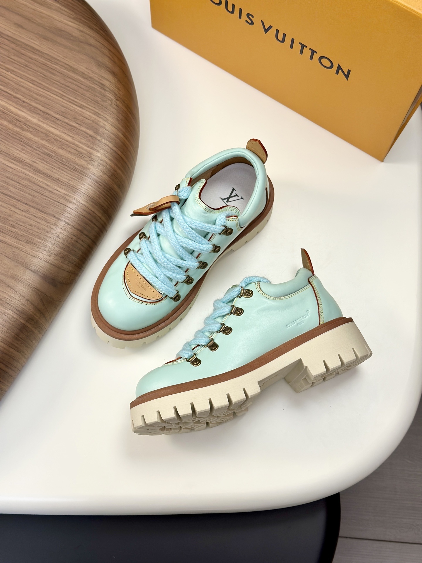 LV Remix Derby shoes in light blue calf leather