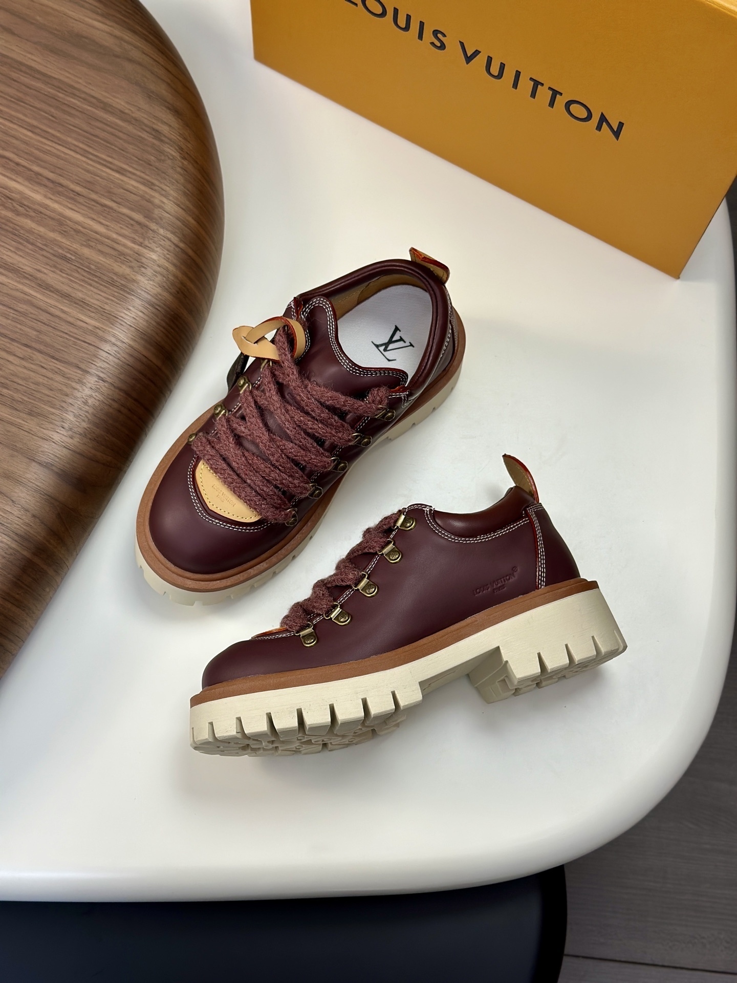 LV Remix Derby shoes in smooth calf leather with a chunky rubber outsole.