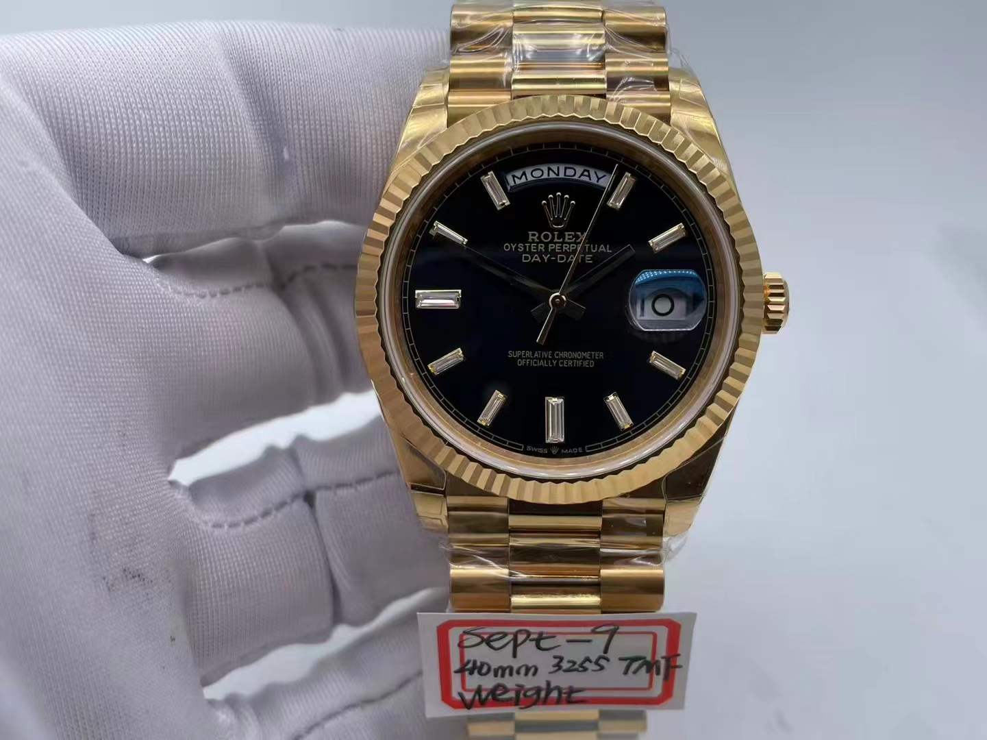 RDD0360B - DayDate 40mm 904L Flt Wt YG/YG C-Blk/Stk TMF SH3255 $628