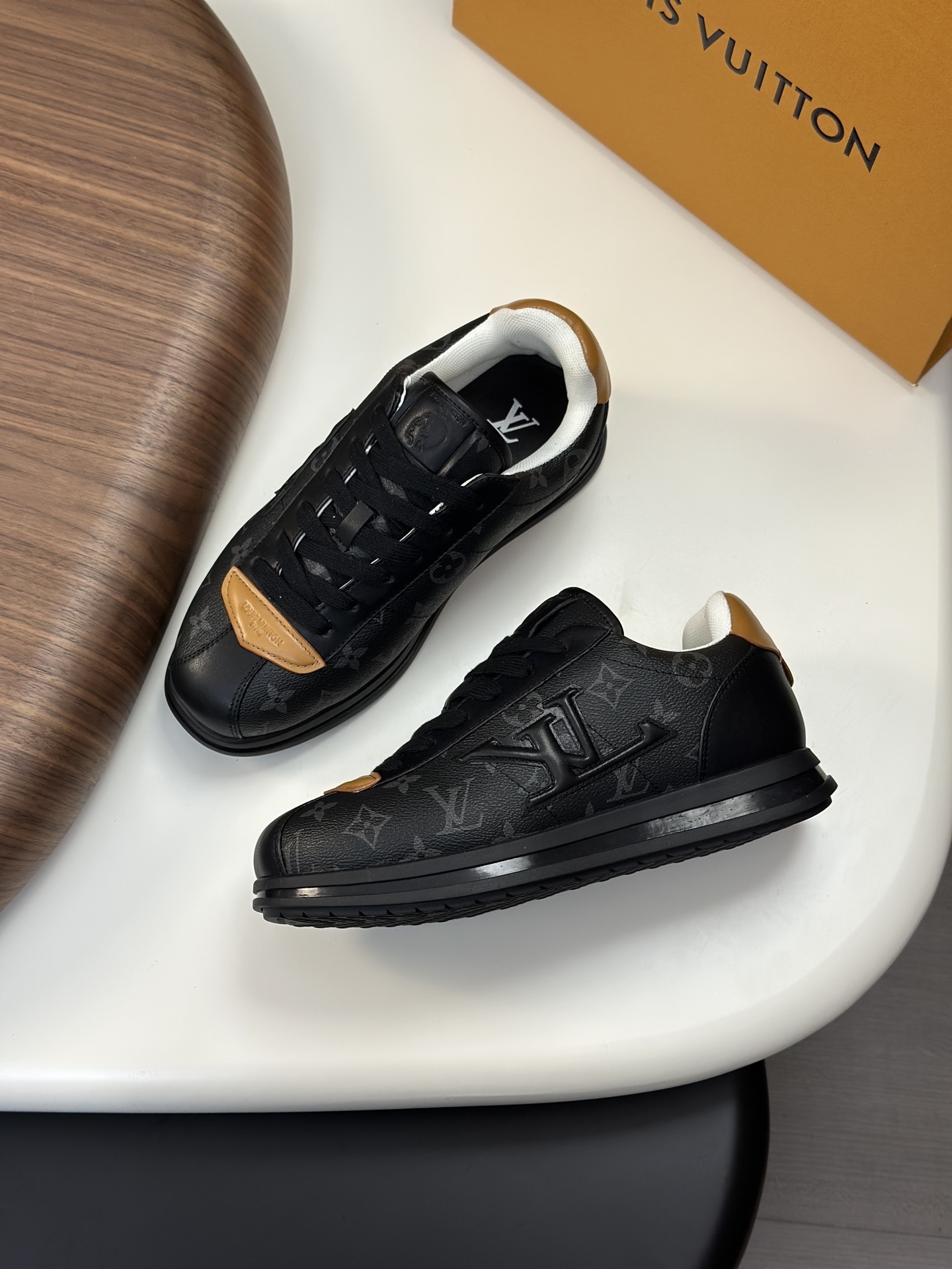 LV Trainer Sneaker Monogram denim-embossed grained calfleather black