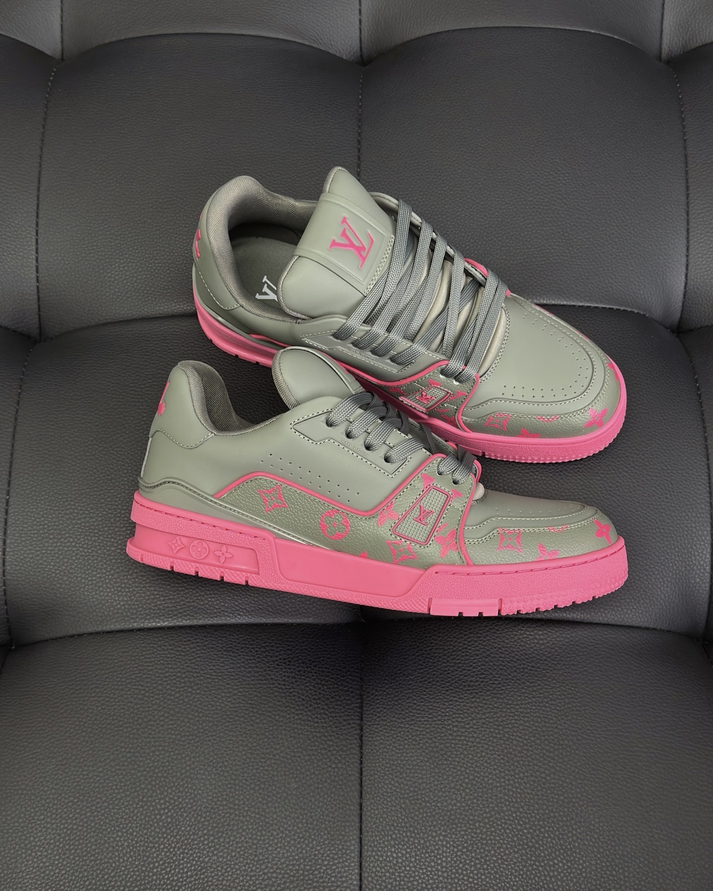 LV Trainer sneaker in a grey and pink