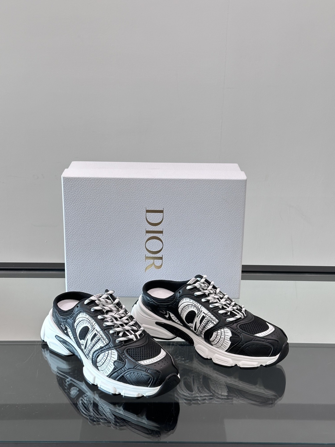 Dior Chrono sneaker in mesh with white and black leather-effect panels