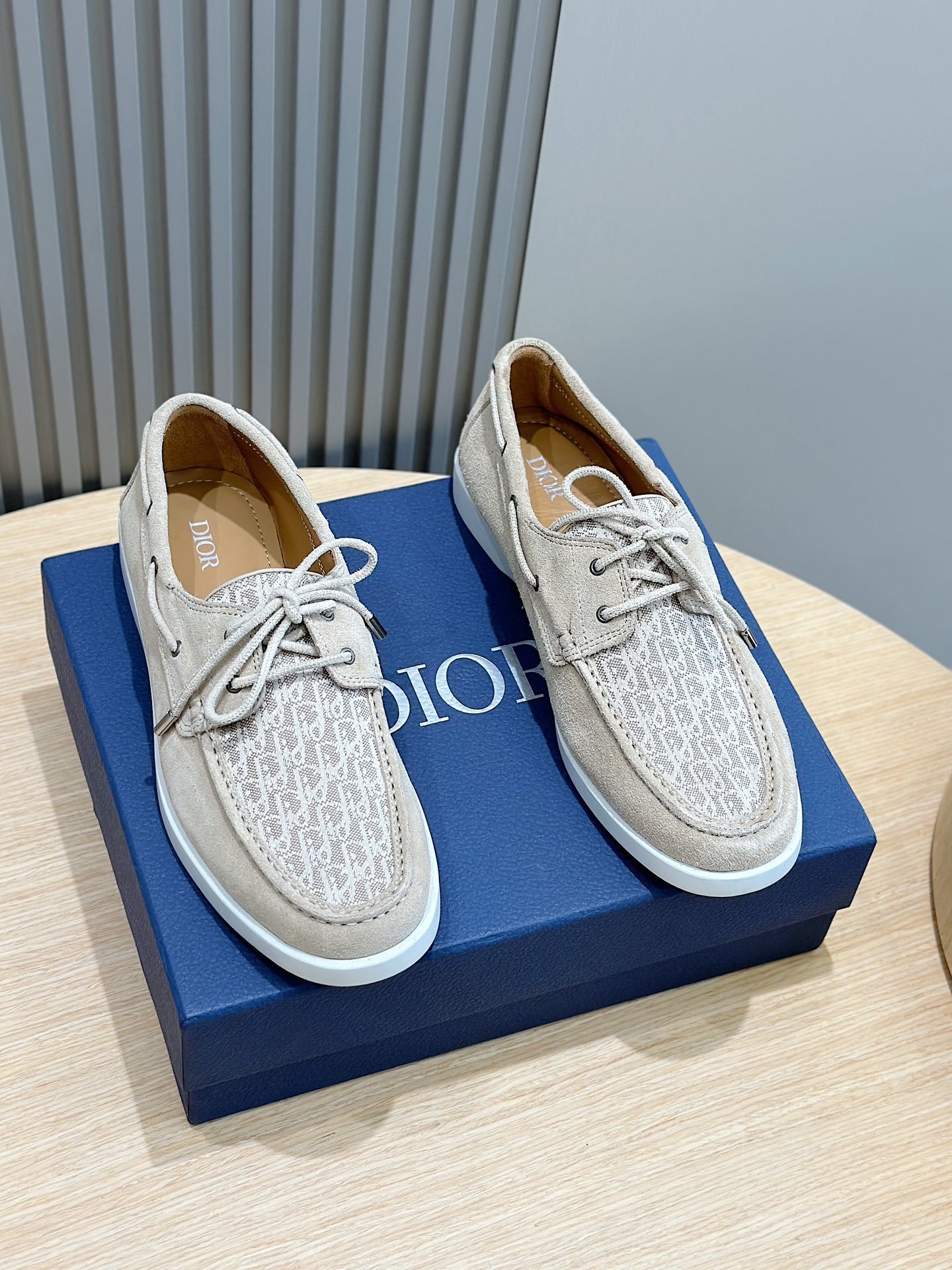 Dior Granville Loafers in beige suede and Dior Oblique jacquard