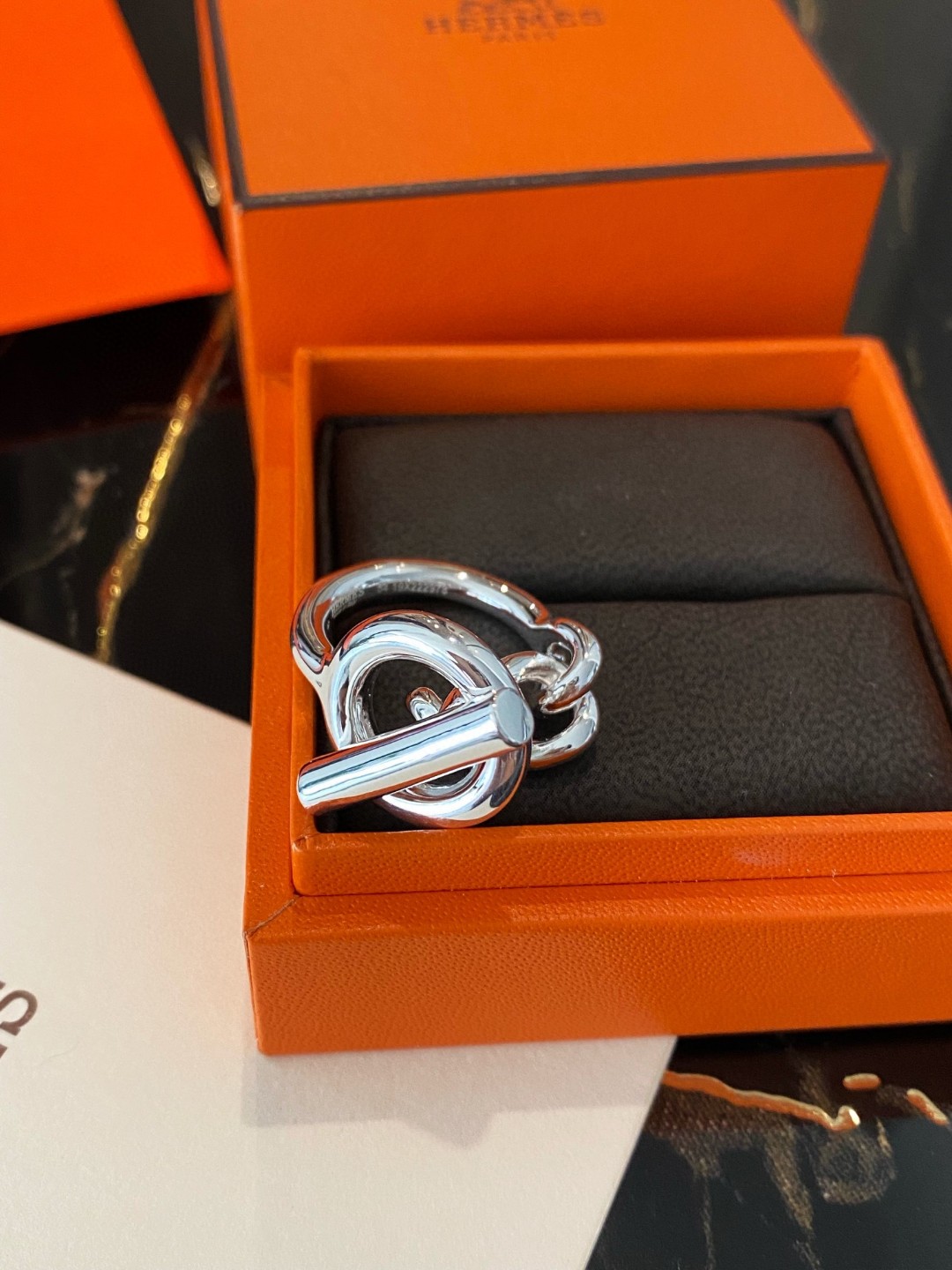 Hermes Croisette ring, large model, in sterling silver
