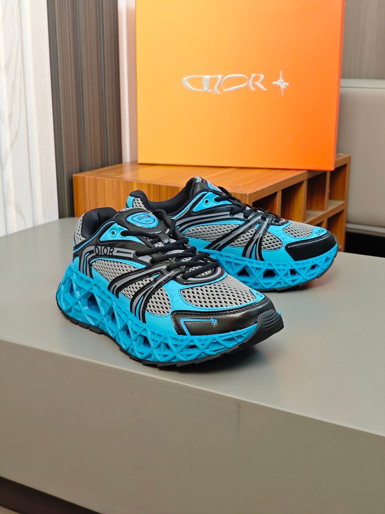 Dior B35 NXXT sneaker in neon blue and black