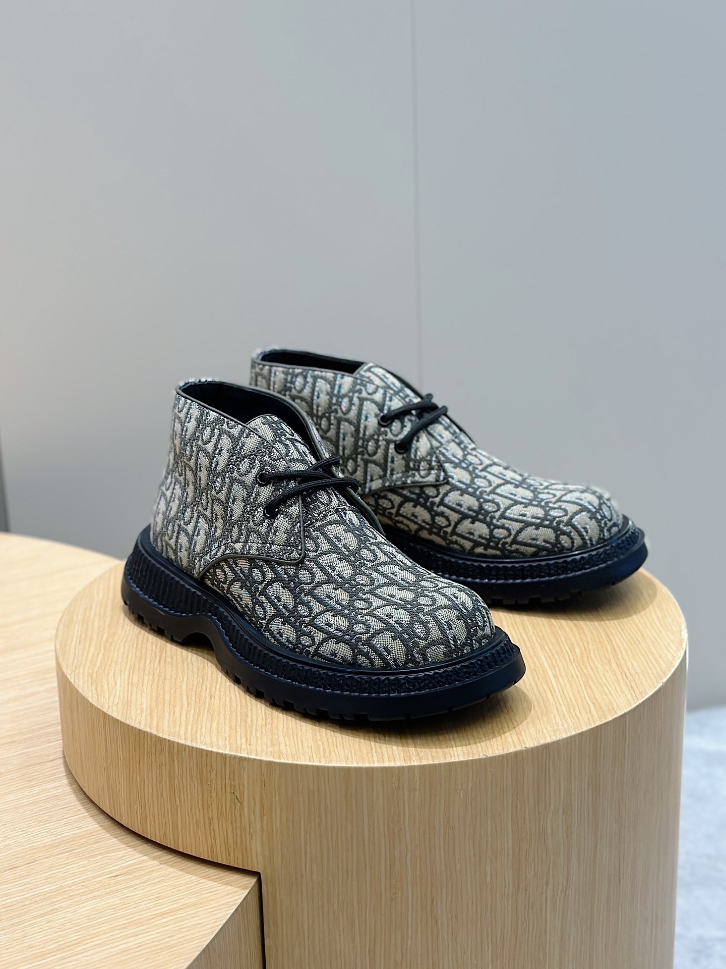 Dior Explorer ankle boots in black and beige Dior Oblique jacquard