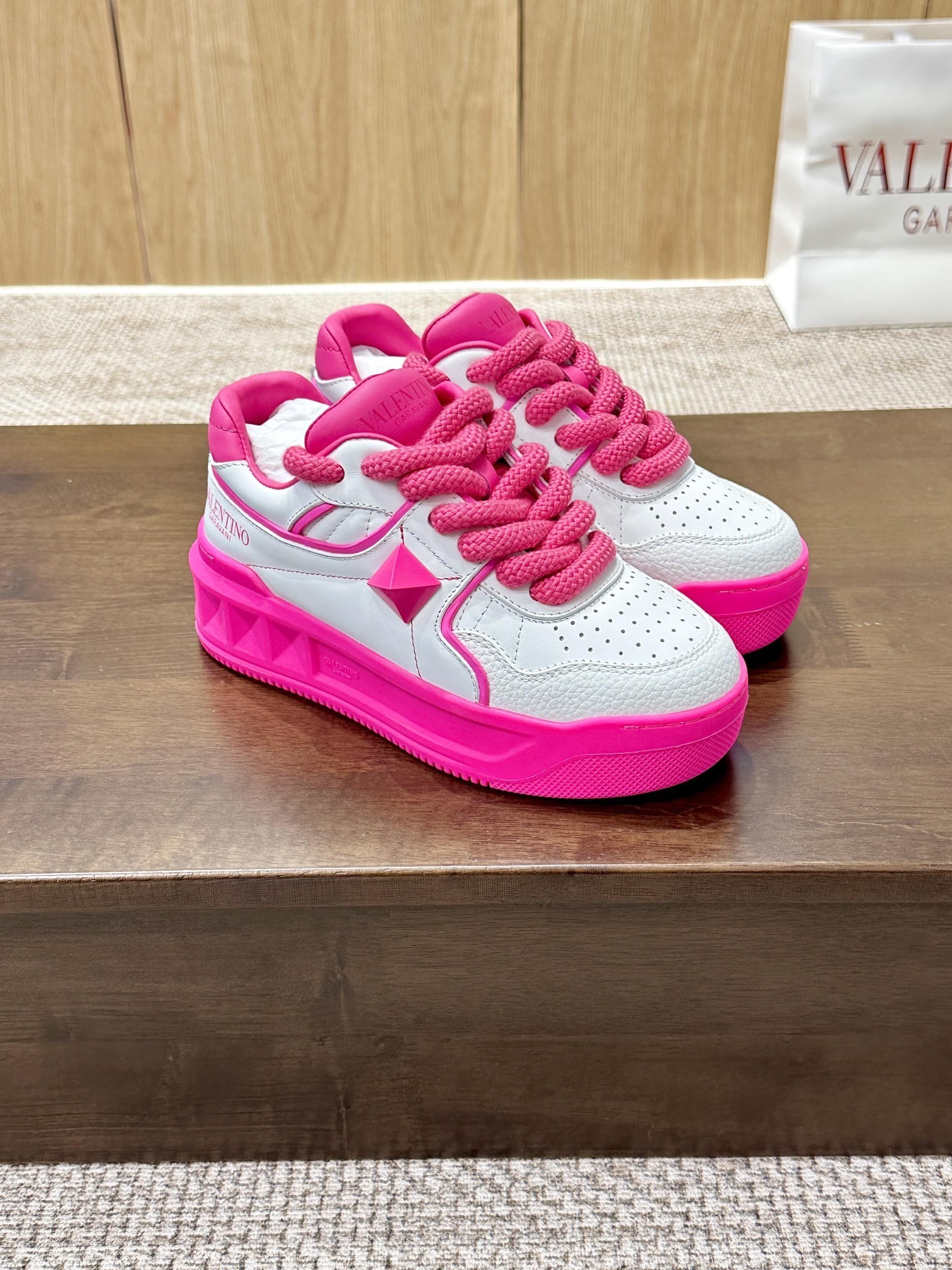 Valentino Garavani One Stud XL low-top sneakers in pink and white nappa leather