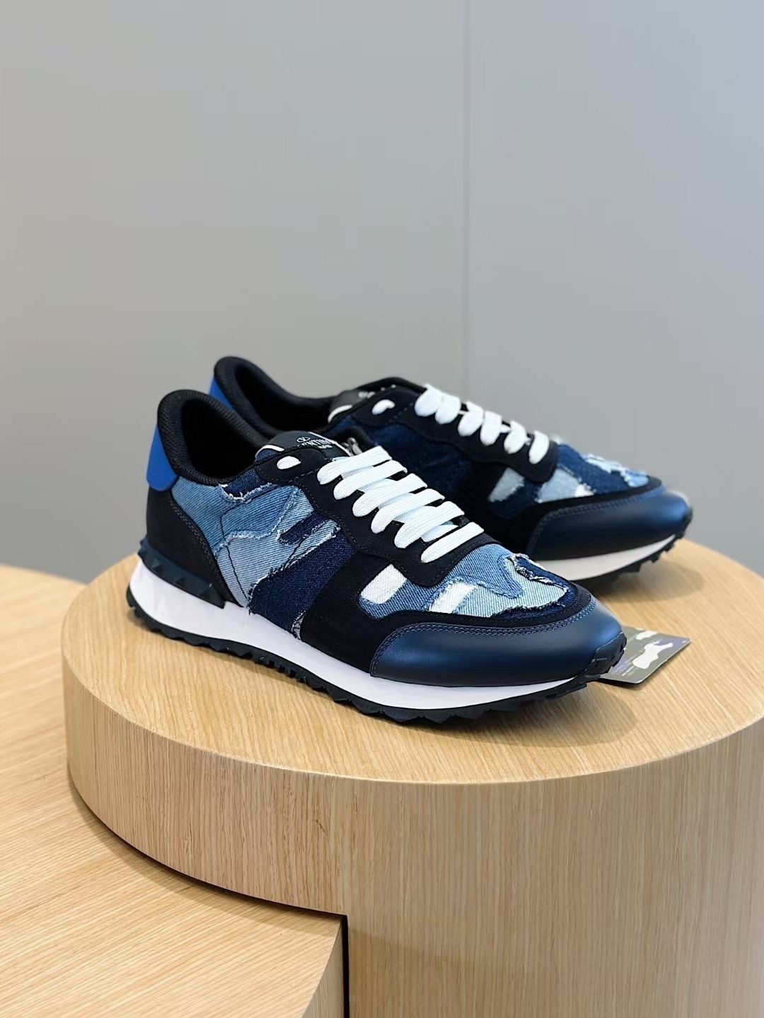 Valentino Garavani Rockrunner Camouflage Denim Sneakers in blue.