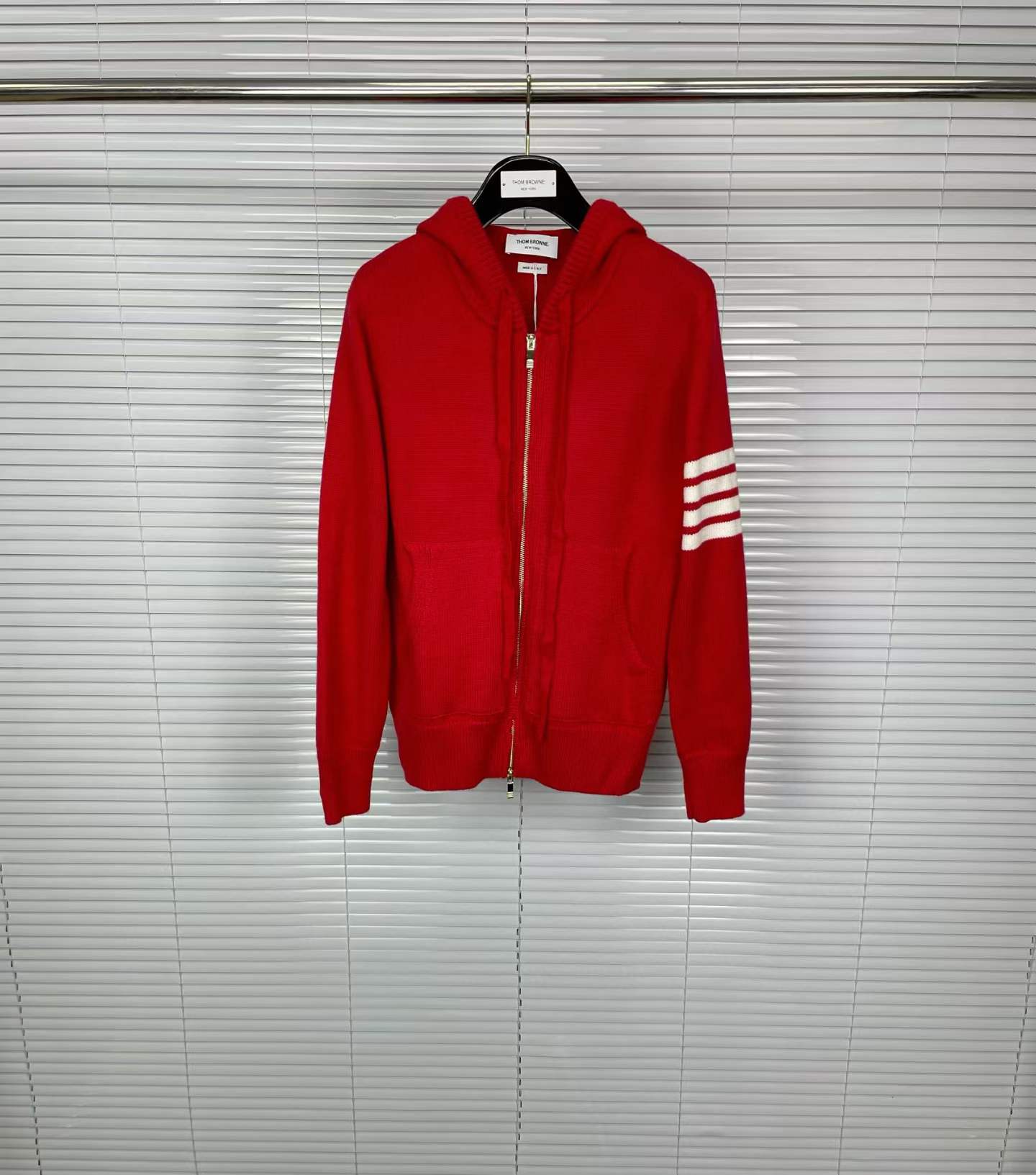 Thom Browne Hector intarsia-knit zip-up hoodie in red merino wool