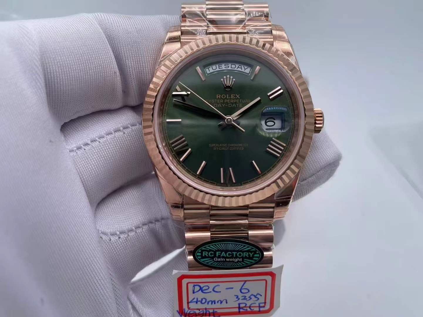 RCF Day-Date 40mm Olive Dial in Rose Gold 228235