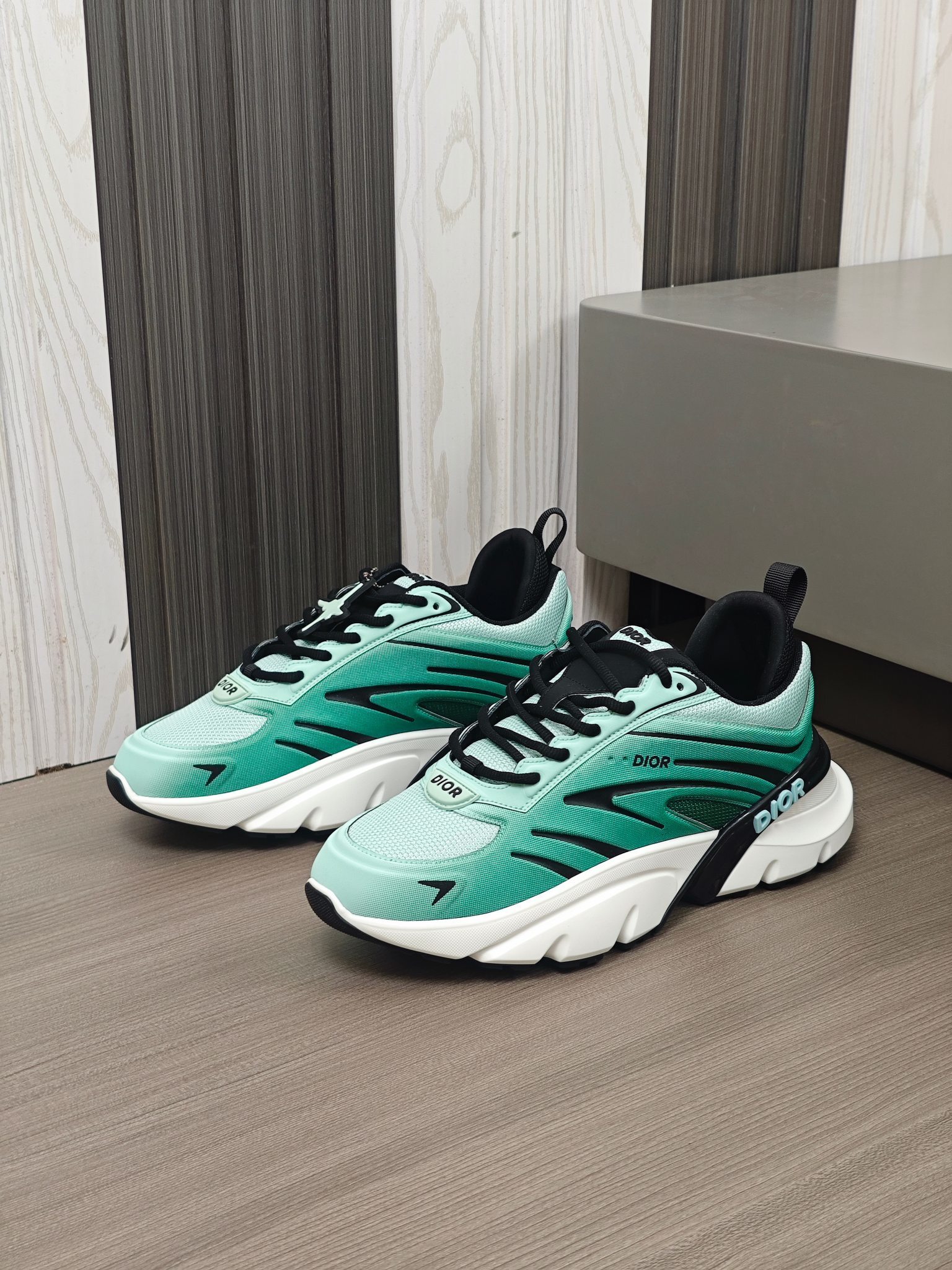 Dior and Lewis Hamilton B44 Blade sneaker in a green gradient technical mesh and technical fabric