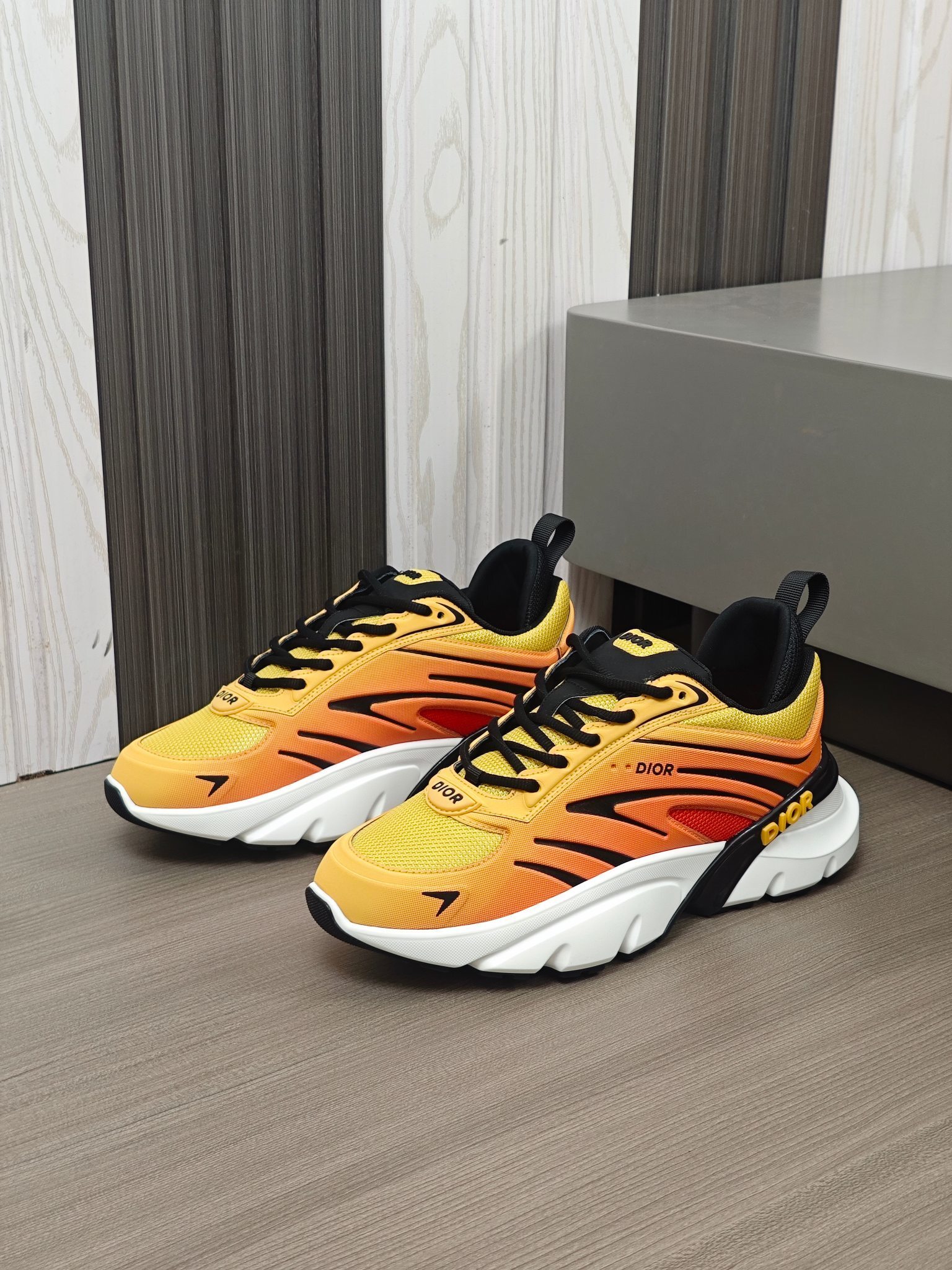 Dior and Lewis Hamilton B44 Blade sneaker in gradient orange technical mesh and fabric